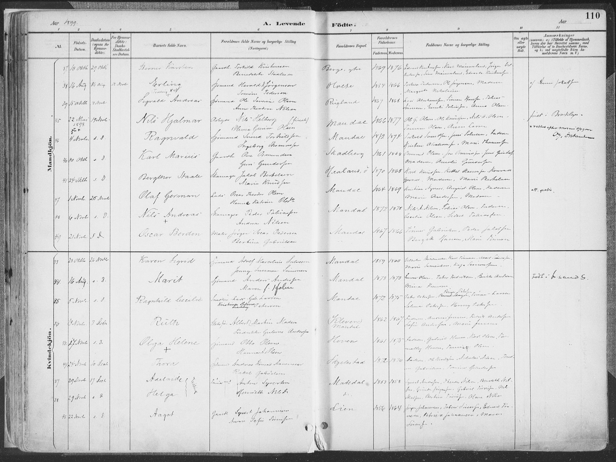 Mandal sokneprestkontor, SAK/1111-0030/F/Fa/Faa/L0018: Ministerialbok nr. A 18, 1890-1905, s. 110