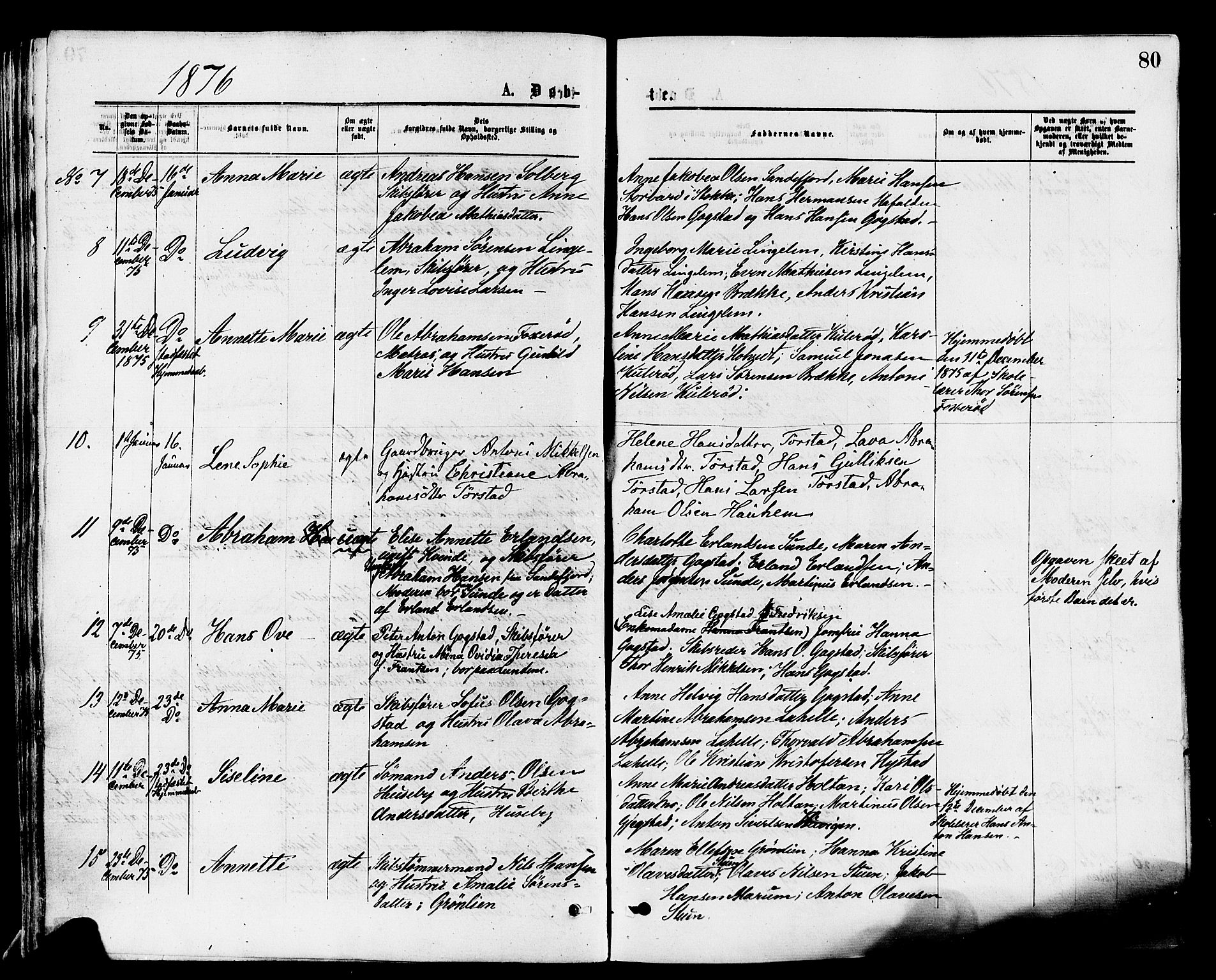 Sandar kirkebøker, AV/SAKO-A-243/F/Fa/L0010: Ministerialbok nr. 10, 1872-1882, s. 80