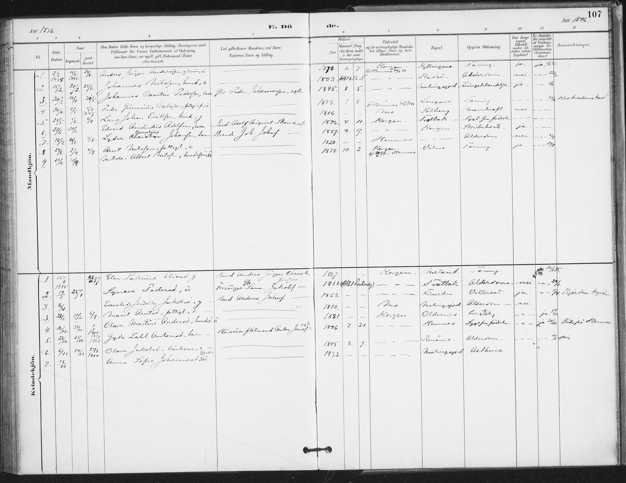 Ministerialprotokoller, klokkerbøker og fødselsregistre - Nordland, SAT/A-1459/826/L0380: Ministerialbok nr. 826A03, 1891-1911, s. 107