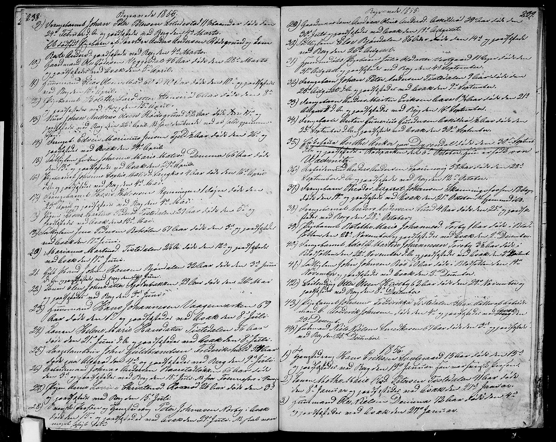 Berg prestekontor Kirkebøker, AV/SAO-A-10902/G/Ga/L0003: Klokkerbok nr.  I 3, 1850-1866, s. 238-239