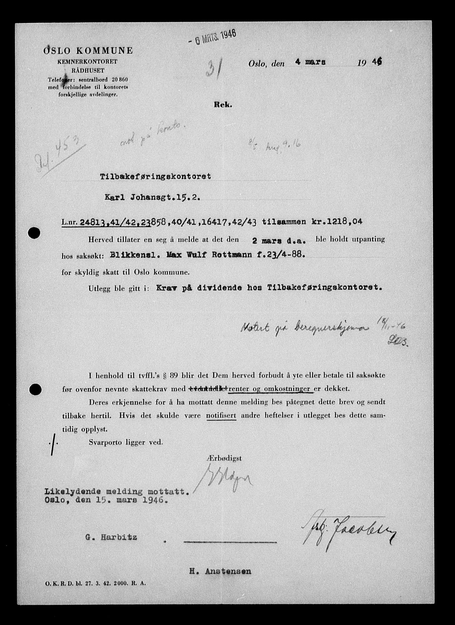 Justisdepartementet, Tilbakeføringskontoret for inndratte formuer, AV/RA-S-1564/H/Hc/Hcc/L0975: --, 1945-1947, s. 172