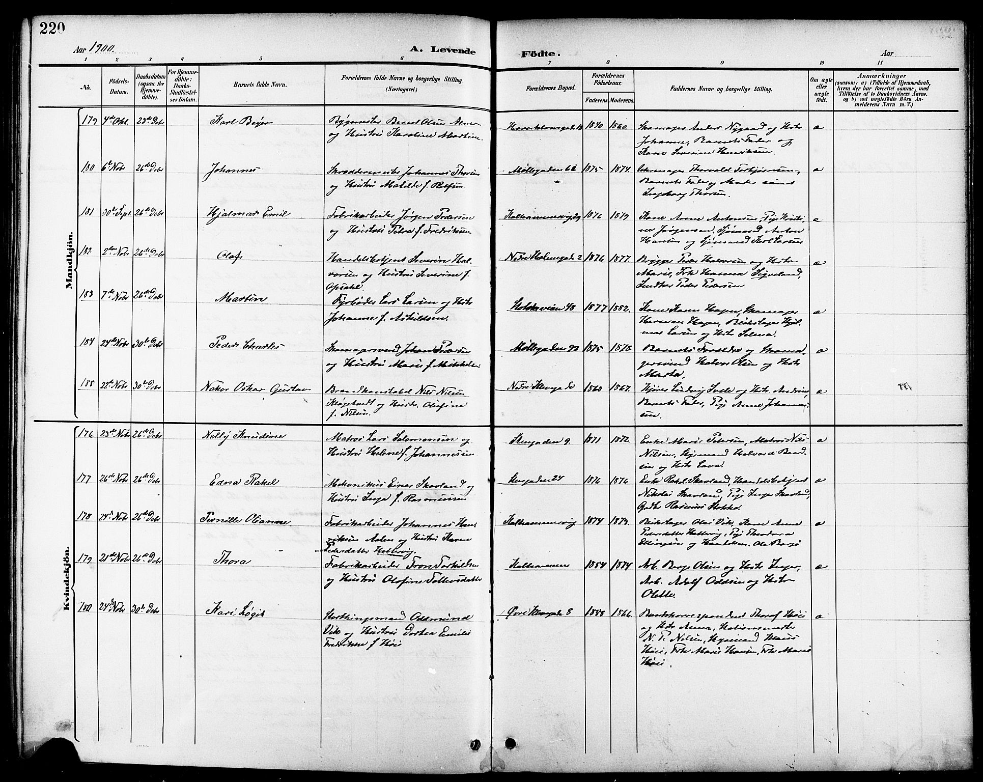 Domkirken sokneprestkontor, AV/SAST-A-101812/001/30/30BB/L0016: Klokkerbok nr. B 16, 1891-1902, s. 220