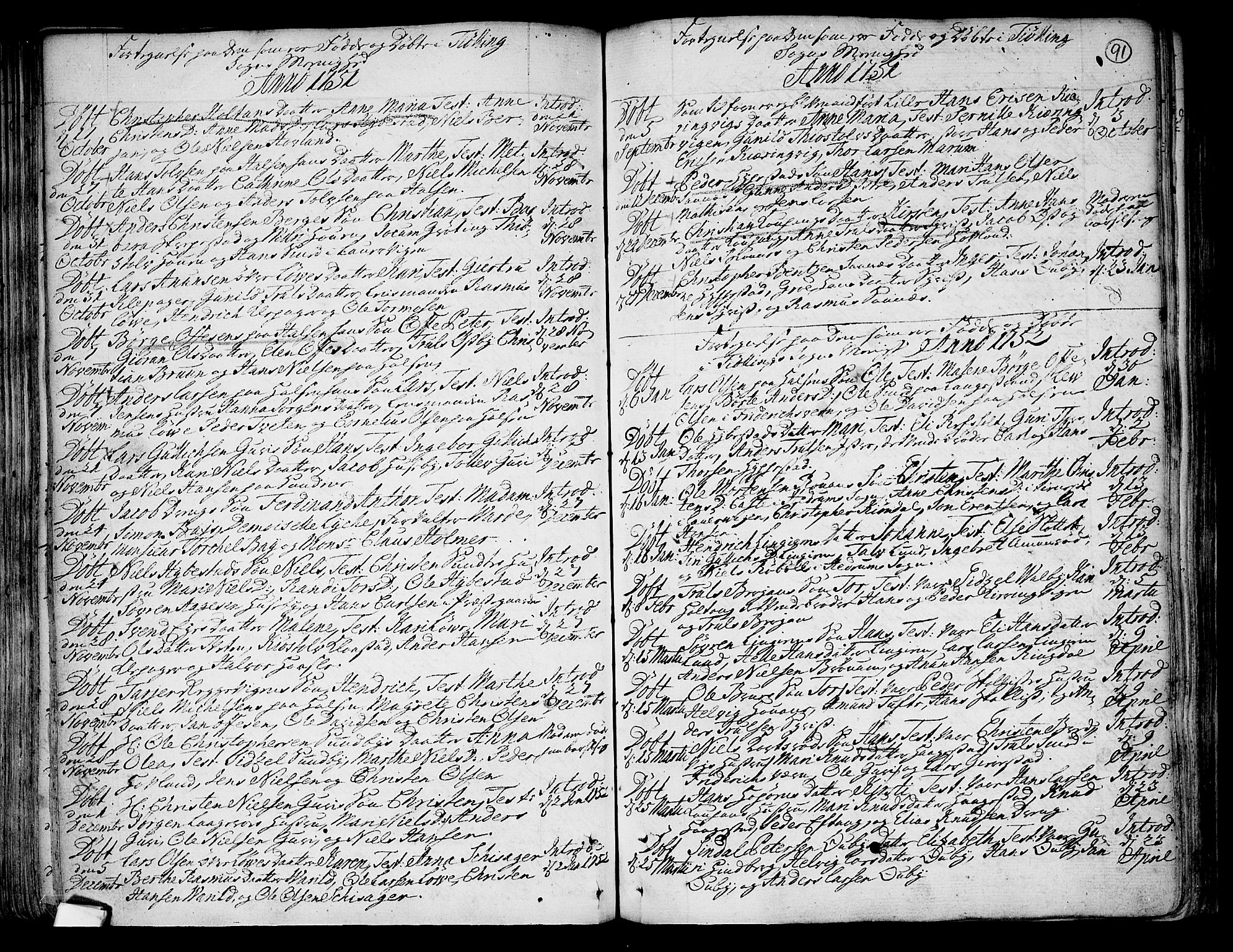 Tjølling kirkebøker, AV/SAKO-A-60/F/Fa/L0003: Ministerialbok nr. 3, 1735-1778, s. 91