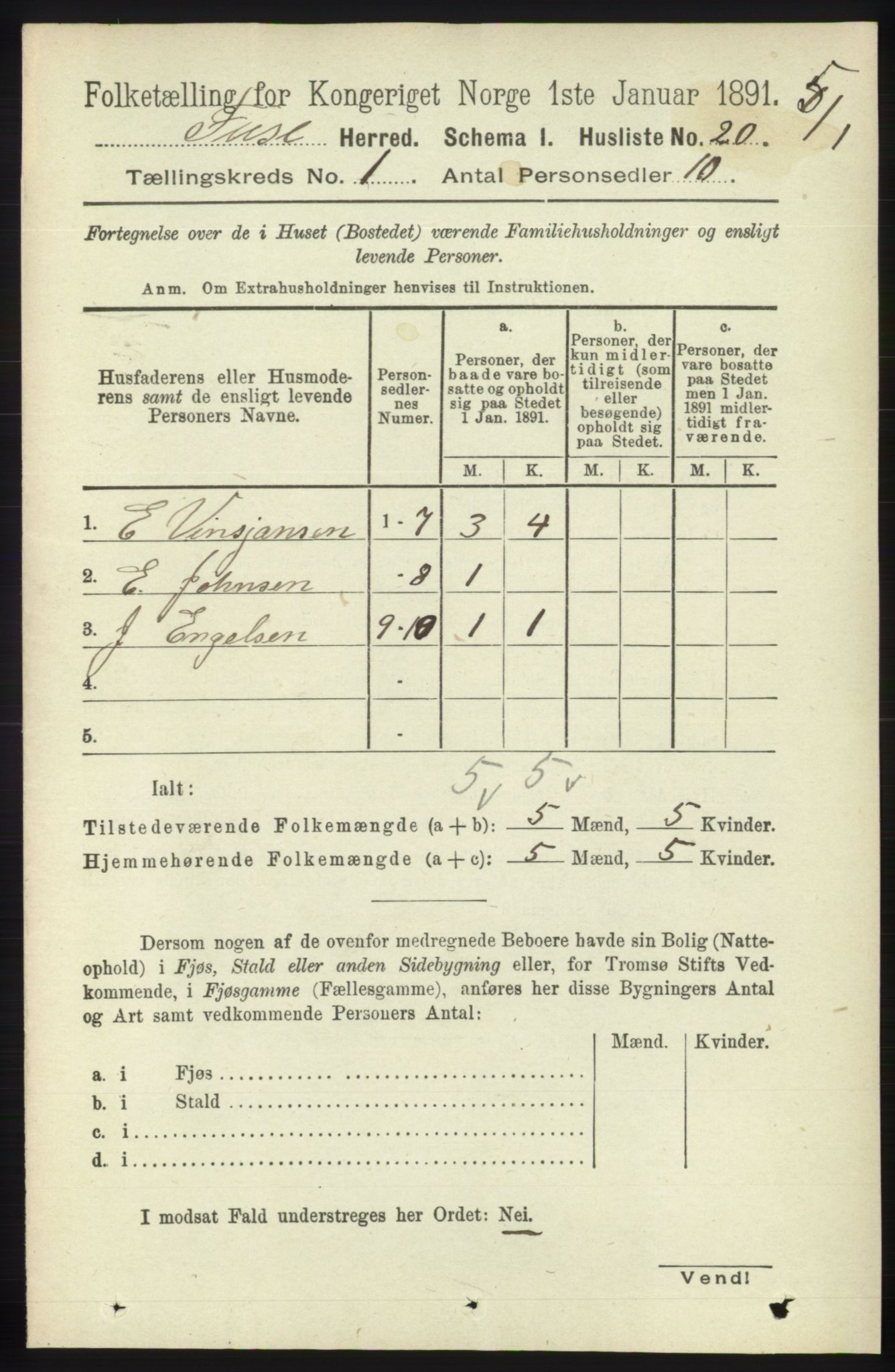 RA, Folketelling 1891 for 1241 Fusa herred, 1891, s. 61