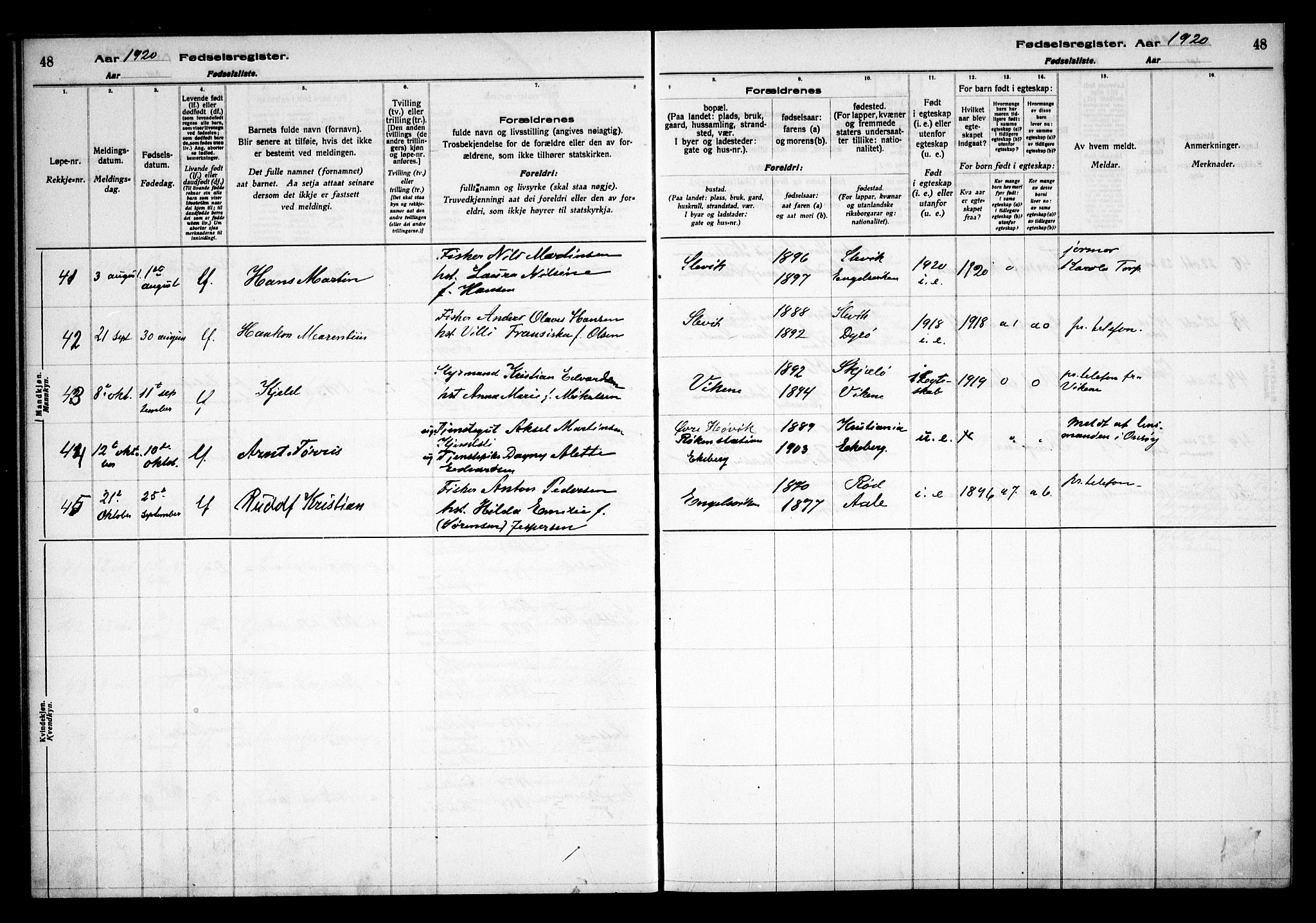 Onsøy prestekontor Kirkebøker, AV/SAO-A-10914/J/Ja/L0001: Fødselsregister nr. I 1, 1916-1937, s. 48