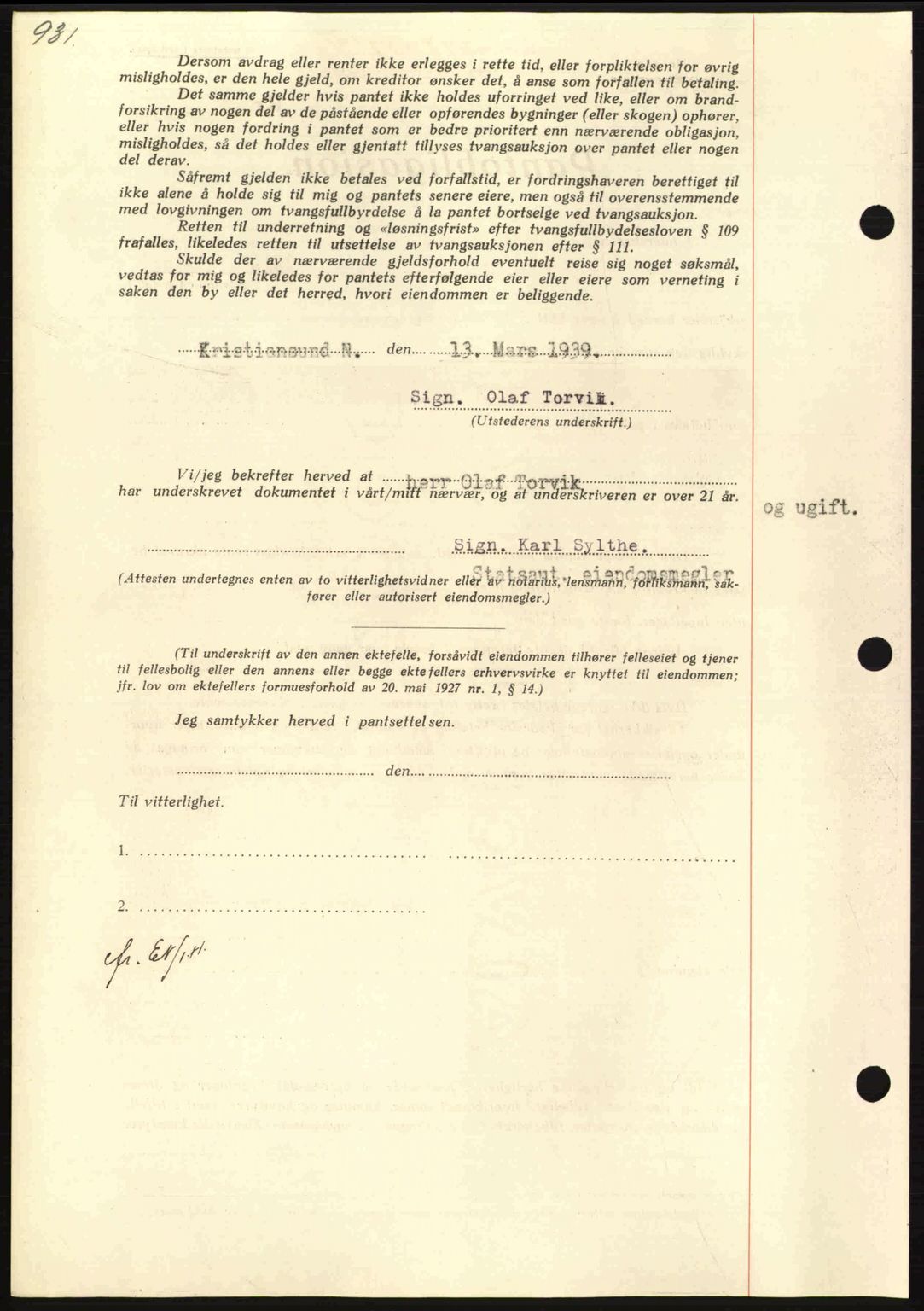 Nordmøre sorenskriveri, AV/SAT-A-4132/1/2/2Ca: Pantebok nr. B84, 1938-1939, Dagboknr: 697/1939