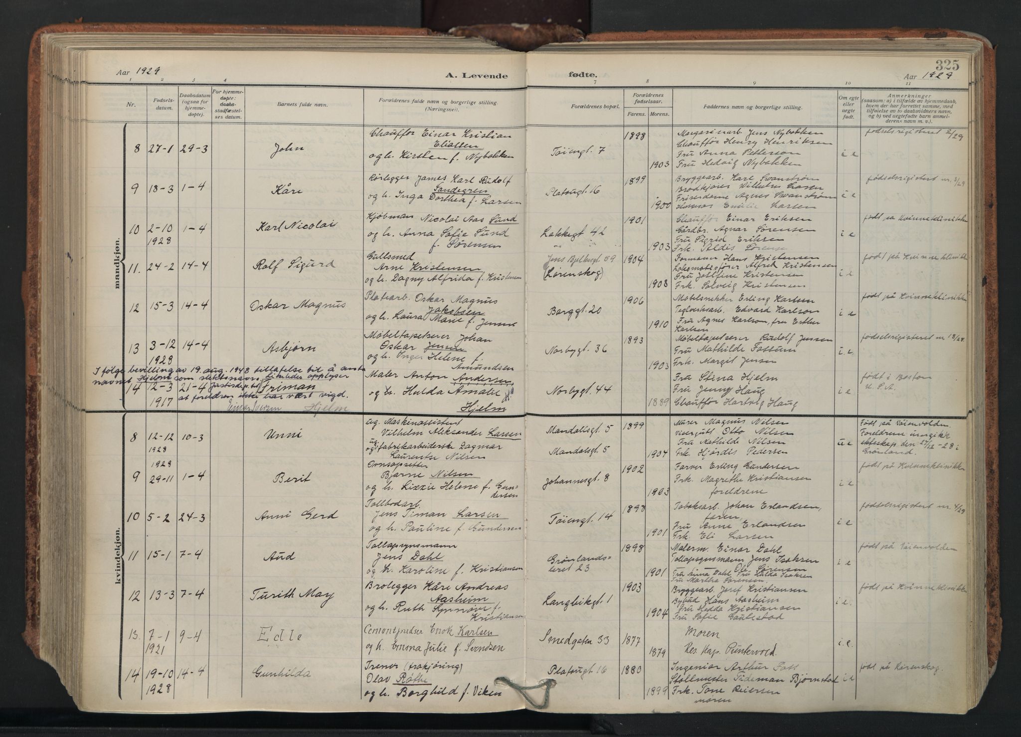 Grønland prestekontor Kirkebøker, AV/SAO-A-10848/F/Fa/L0018: Ministerialbok nr. 18, 1911-1945, s. 325