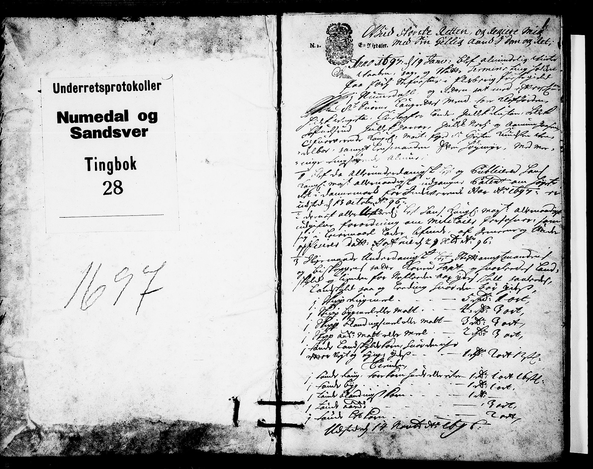 Numedal og Sandsvær sorenskriveri, SAKO/A-128/F/Fa/Faa/L0028: Tingbøker, 1697, s. 0b-1a