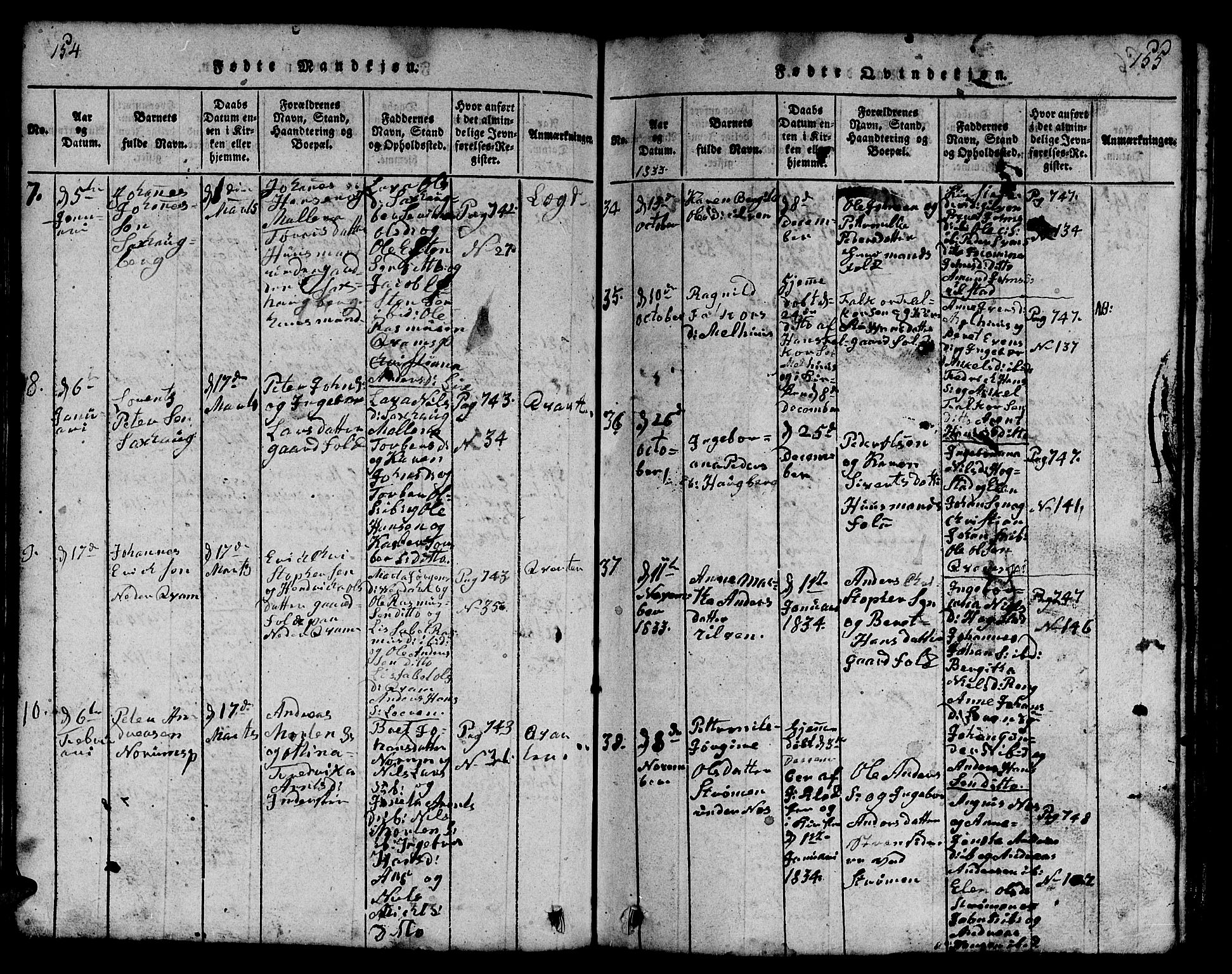 Ministerialprotokoller, klokkerbøker og fødselsregistre - Nord-Trøndelag, SAT/A-1458/730/L0298: Klokkerbok nr. 730C01, 1816-1849, s. 154-155