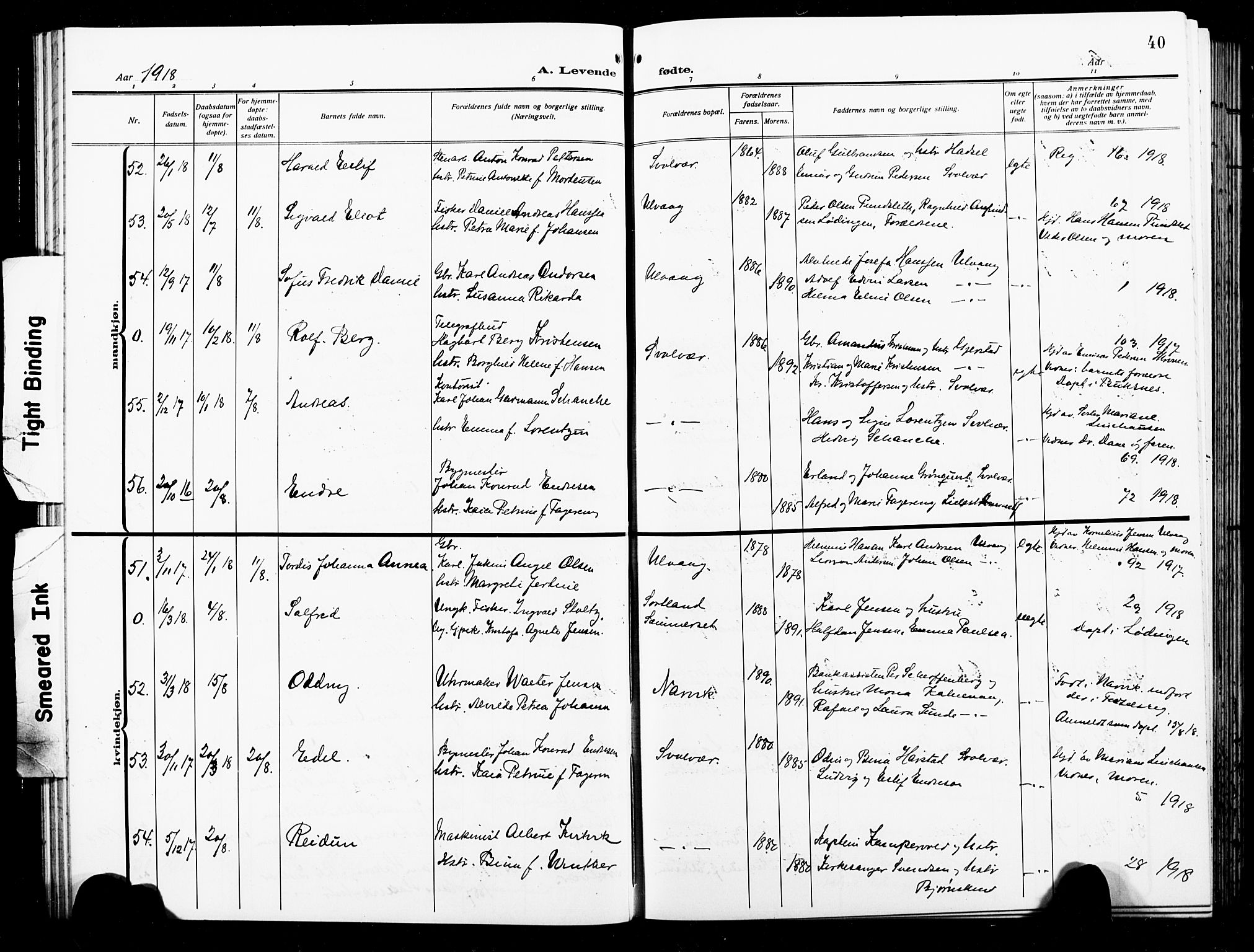 Ministerialprotokoller, klokkerbøker og fødselsregistre - Nordland, AV/SAT-A-1459/874/L1080: Klokkerbok nr. 874C09, 1915-1925, s. 40