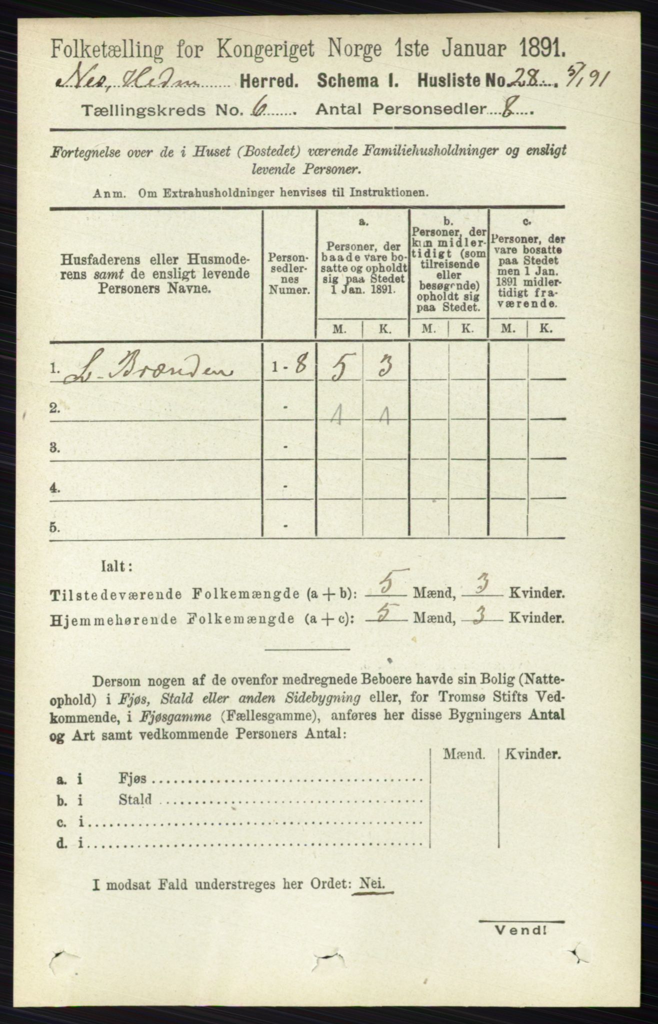 RA, Folketelling 1891 for 0411 Nes herred, 1891, s. 3196
