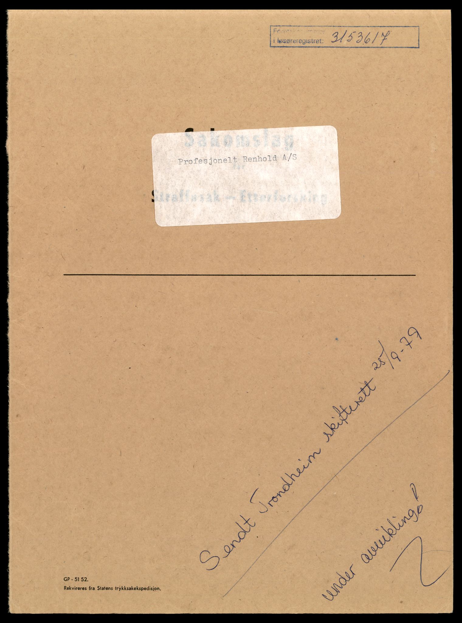 Trondheim byfogd, SAT/A-0003/2/J/Jd/Jda/L0047: Bilag, aksjeselskap, Pro-Rag, 1944-1990, s. 1