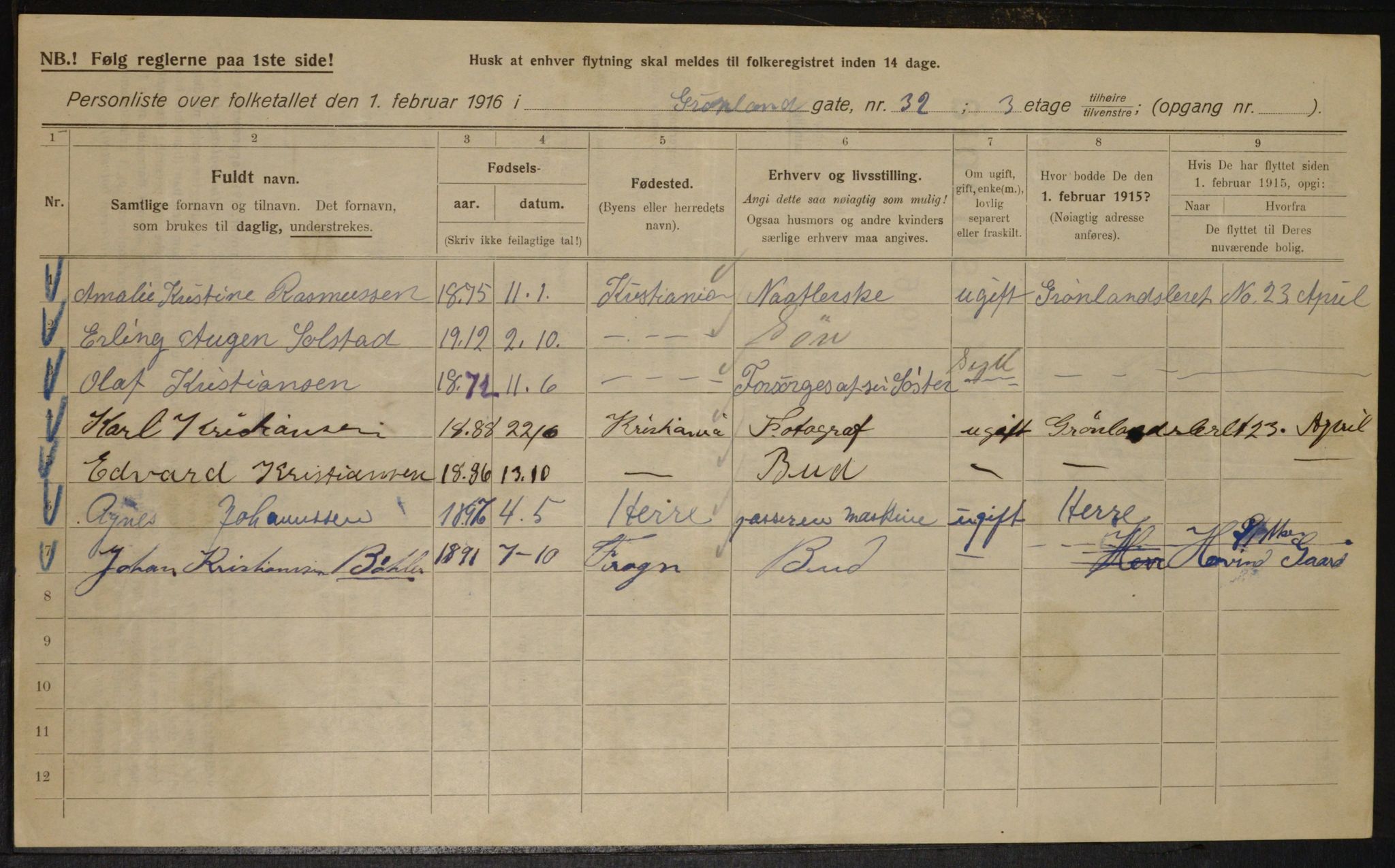 OBA, Kommunal folketelling 1.2.1916 for Kristiania, 1916, s. 32078