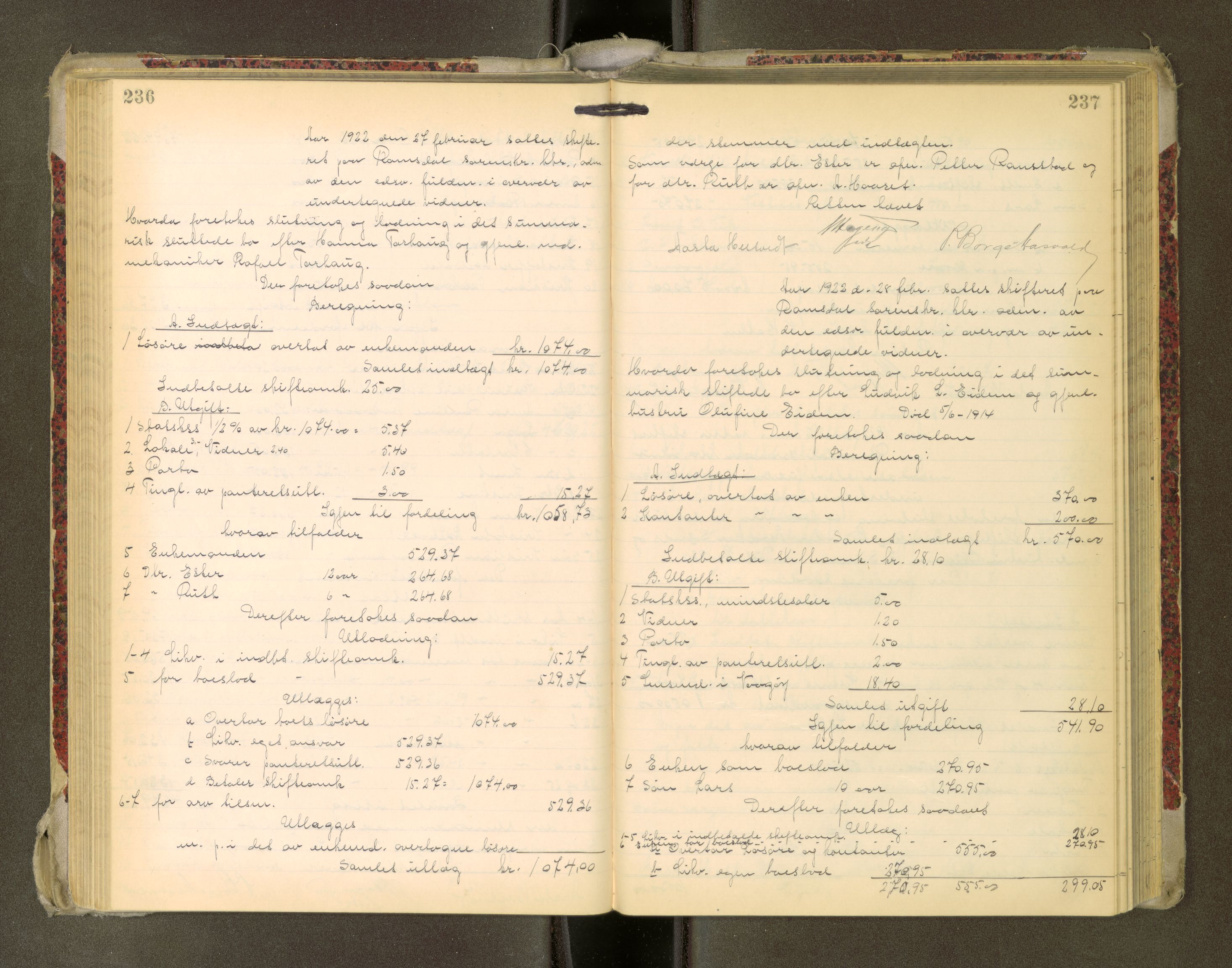 Romsdal sorenskriveri, AV/SAT-A-4149/1/3/3A/L0022: Skifteutlodnings Protokoll, 1920-1924, s. 236-237