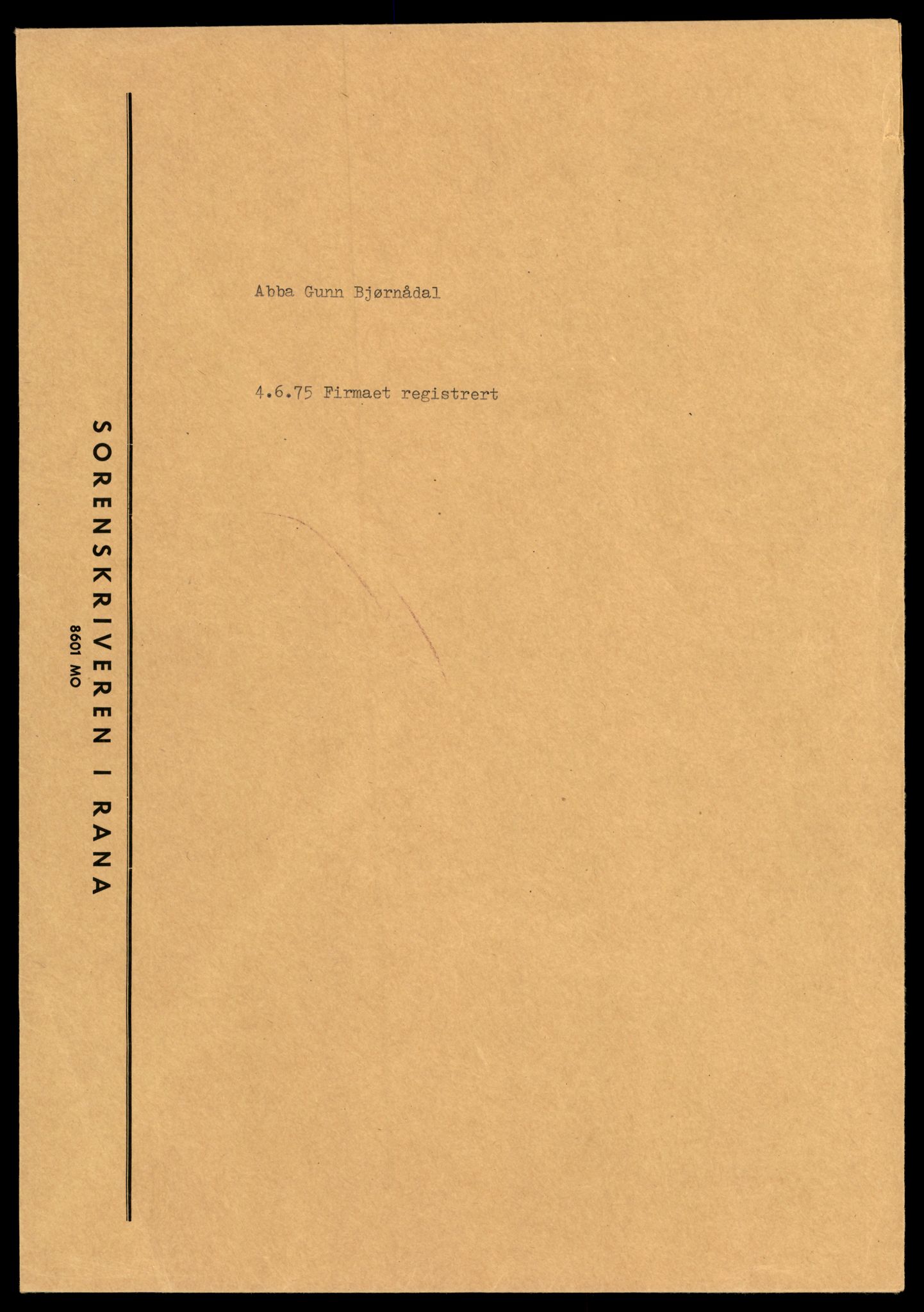 Rana sorenskriveri , SAT/A-1108/2/J/Jd/Jdb/L0001: Bilag. Enkeltmannsforetak A - B, 1938-1988, s. 1
