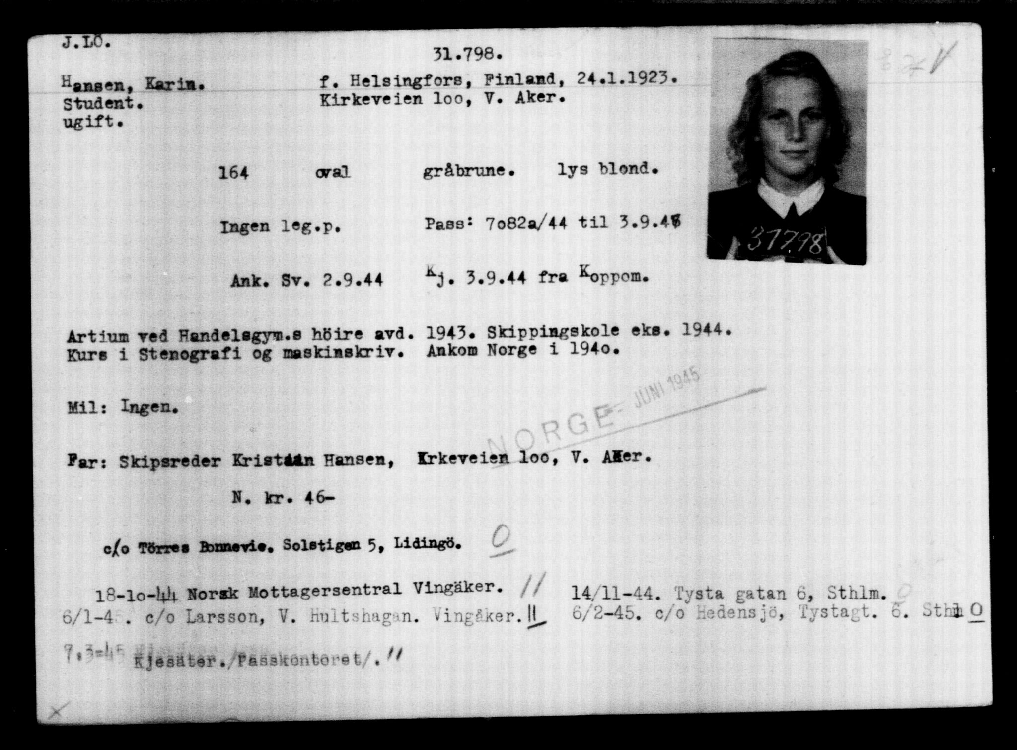 Utenriksstasjonene, Legasjonen i Stockholm, Flyktningkontoret, AV/RA-S-6753/V/Va/L0013: Kjesäterkartoteket, flyktninger med registreringsnr. 31500-34731, 1940-1945, s. 329