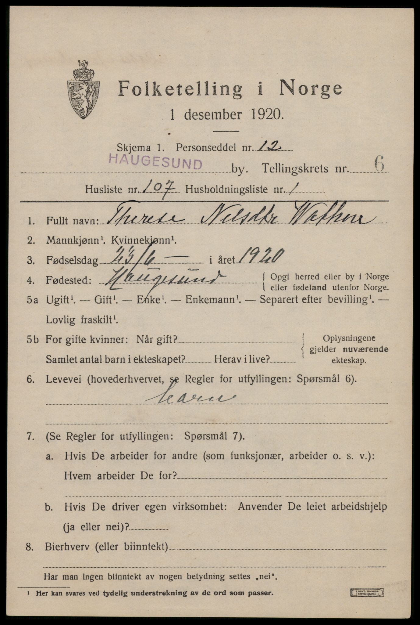 SAST, Folketelling 1920 for 1106 Haugesund kjøpstad, 1920, s. 23639