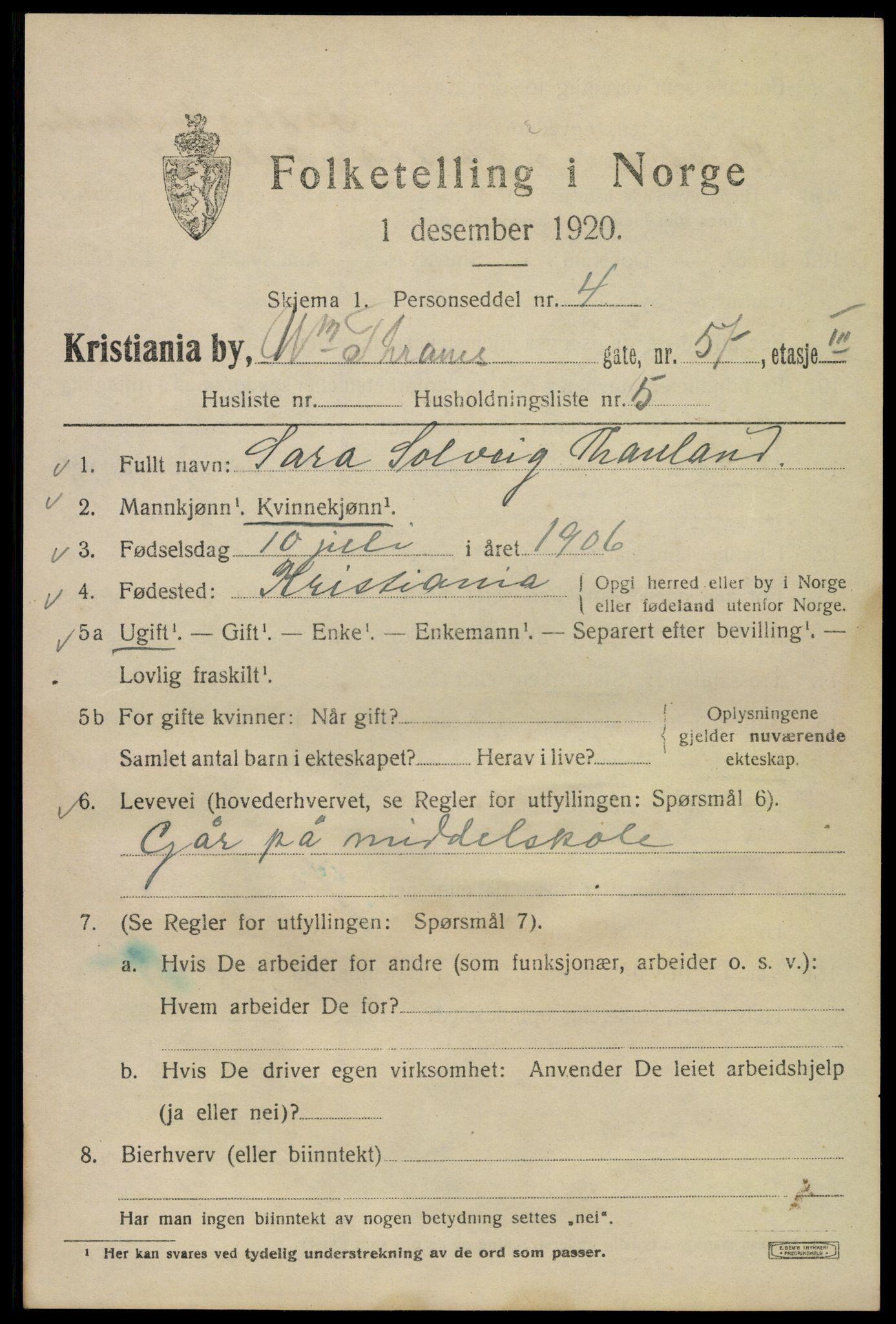 SAO, Folketelling 1920 for 0301 Kristiania kjøpstad, 1920, s. 648381