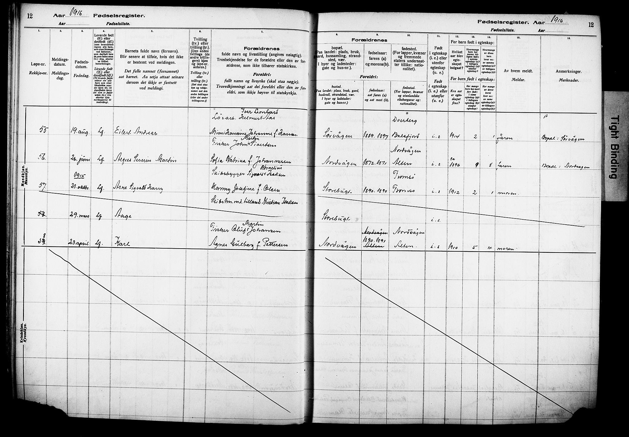 Kjelvik/Nordkapp sokneprestkontor, AV/SATØ-S-1350/I/Ia/L0015: Fødselsregister nr. 15, 1916-1930, s. 12