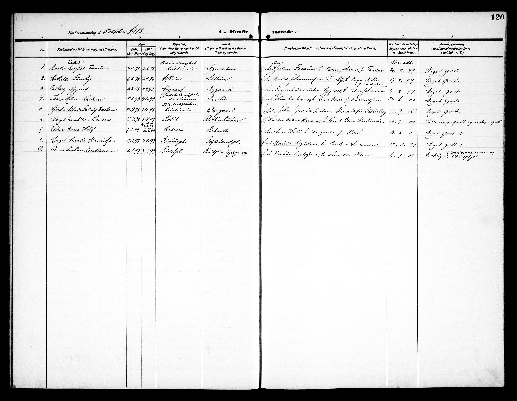 Kråkstad prestekontor Kirkebøker, AV/SAO-A-10125a/G/Ga/L0002: Klokkerbok nr. I 2, 1905-1934, s. 120
