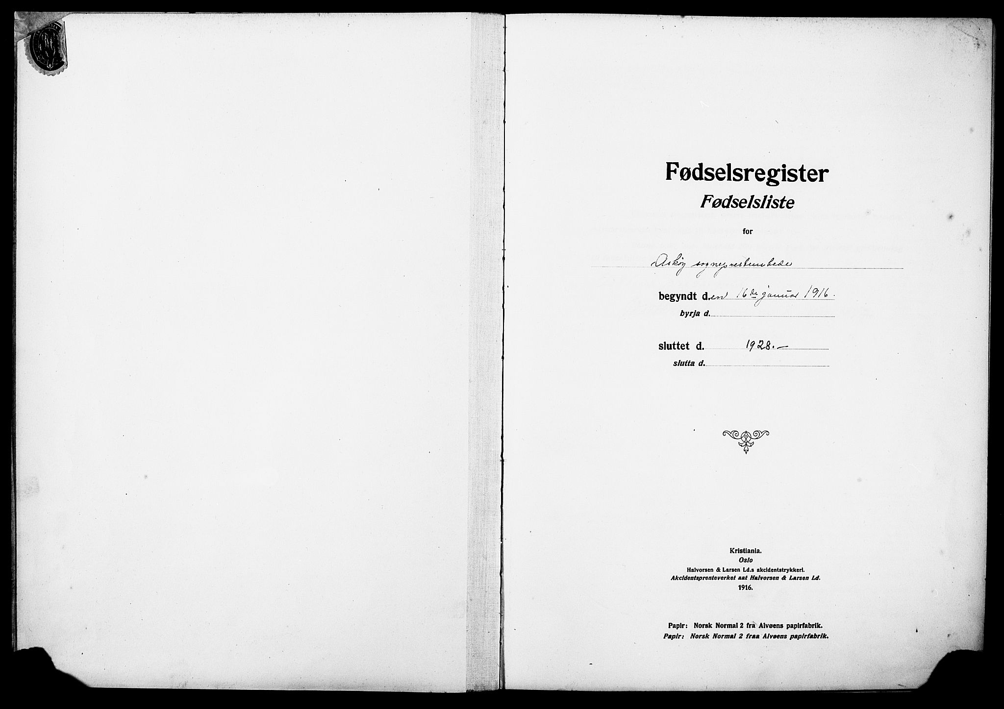 Askøy Sokneprestembete, AV/SAB-A-74101/I/Id/L00A1: Fødselsregister nr. A 1, 1916-1928