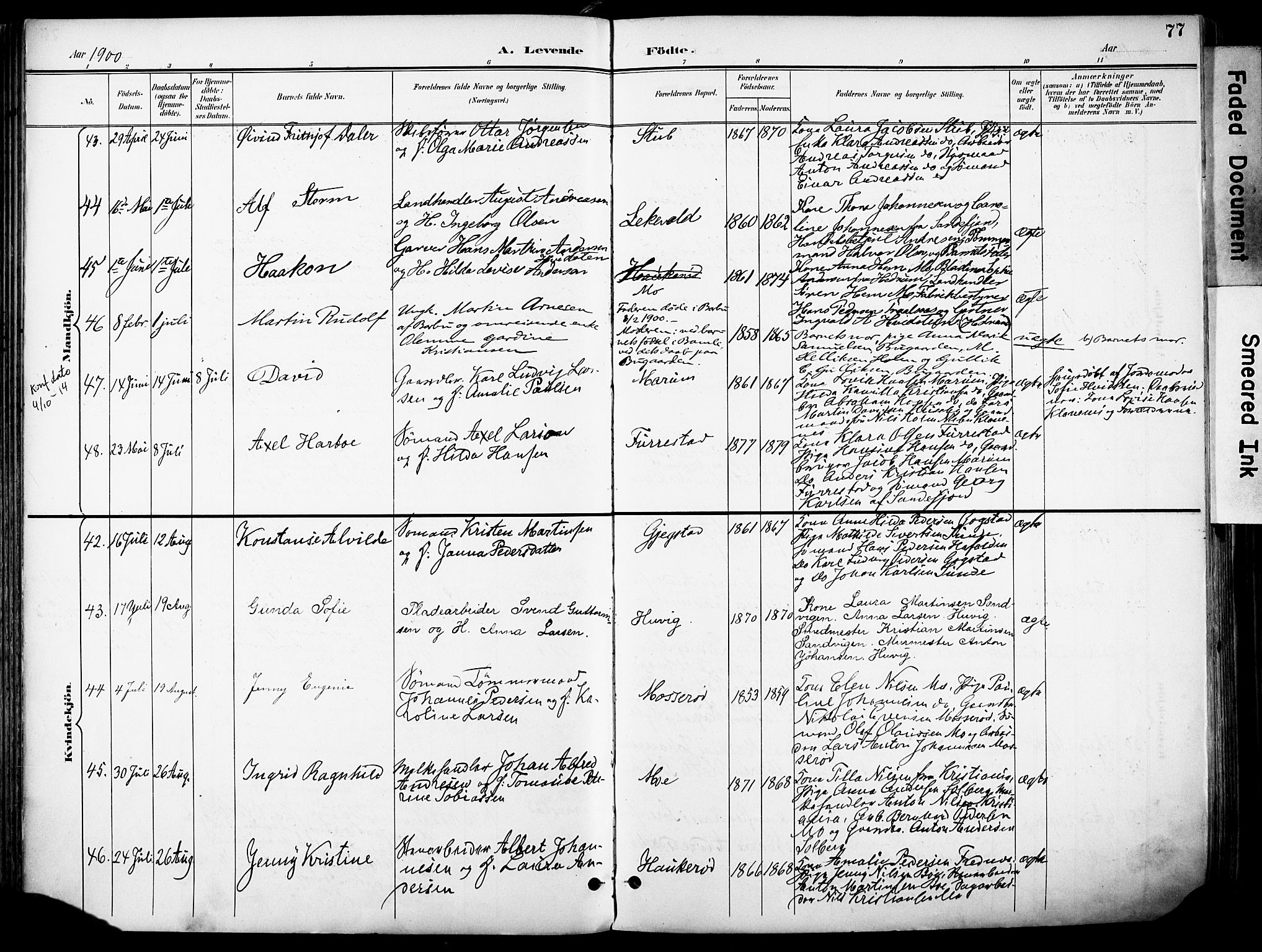 Sandar kirkebøker, AV/SAKO-A-243/F/Fa/L0014: Ministerialbok nr. 14, 1896-1909, s. 77