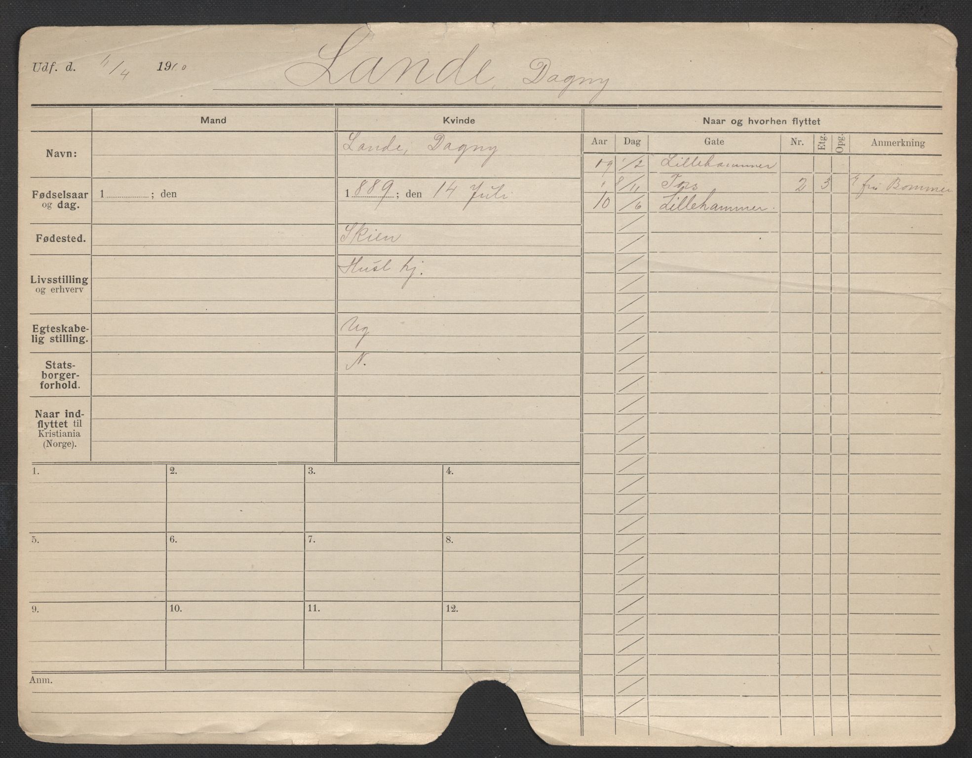 Oslo folkeregister, Registerkort, AV/SAO-A-11715/F/Fa/Fac/L0019: Kvinner, 1906-1914, s. 712a