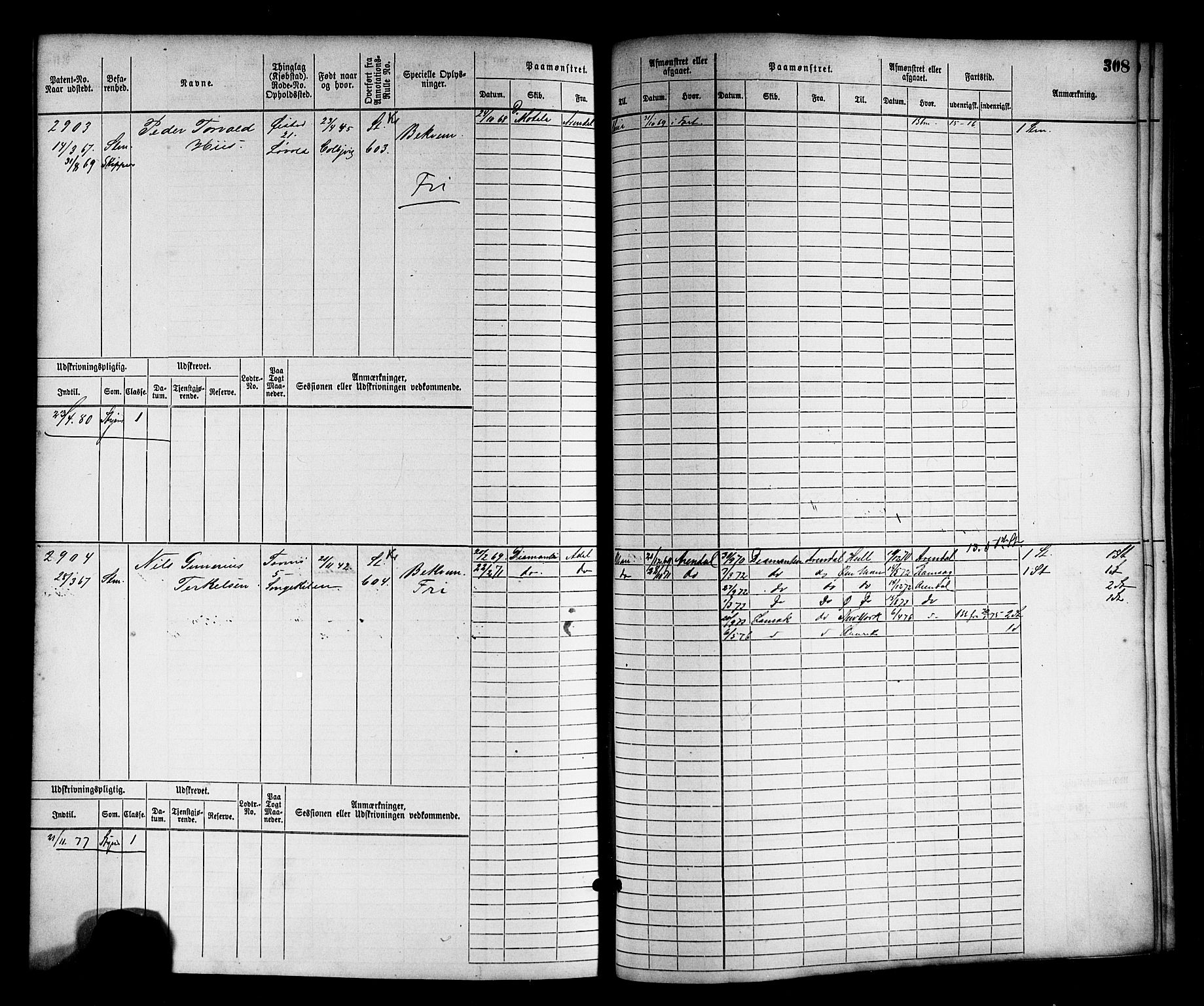 Arendal mønstringskrets, AV/SAK-2031-0012/F/Fb/L0013: Hovedrulle nr 2291-3044, S-11, 1868-1885, s. 314