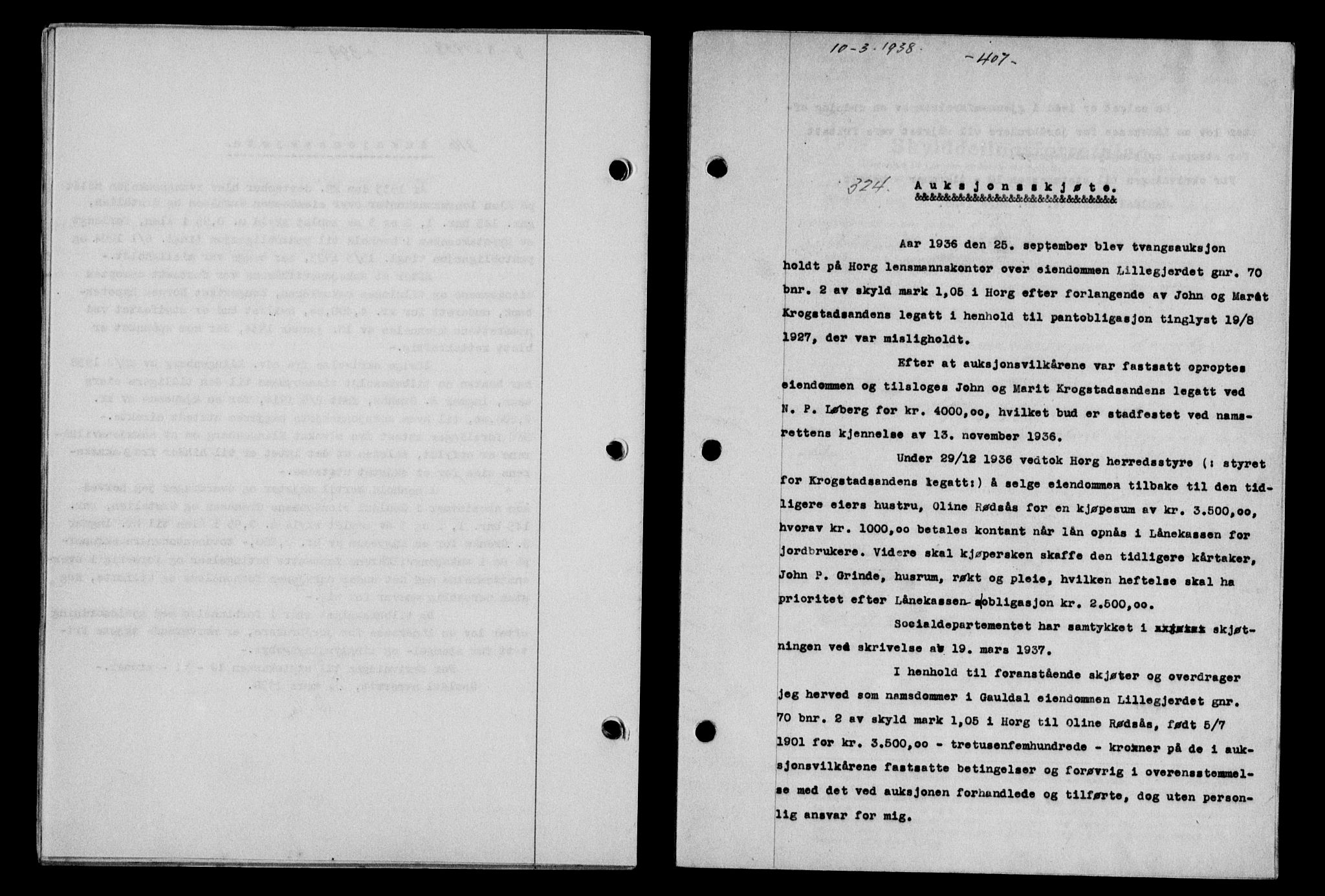 Gauldal sorenskriveri, SAT/A-0014/1/2/2C/L0048: Pantebok nr. 51-52, 1937-1938, s. 407, Dagboknr: 324/1938