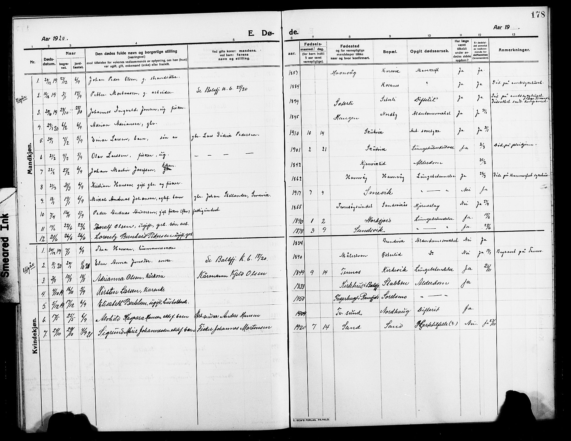 Balsfjord sokneprestembete, AV/SATØ-S-1303/G/Ga/L0004klokker: Klokkerbok nr. 4, 1910-1926, s. 178