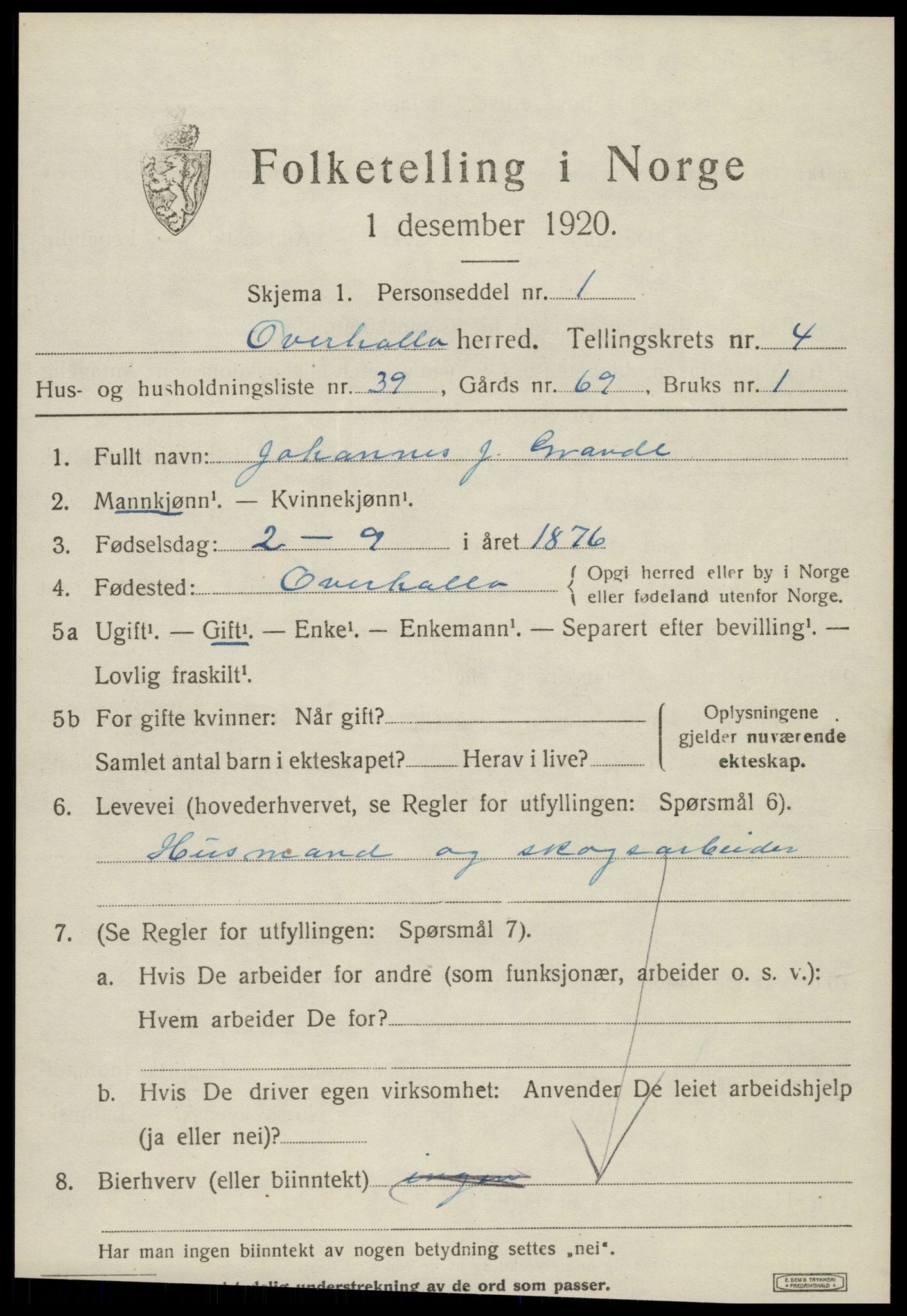 SAT, Folketelling 1920 for 1744 Overhalla herred, 1920, s. 3018