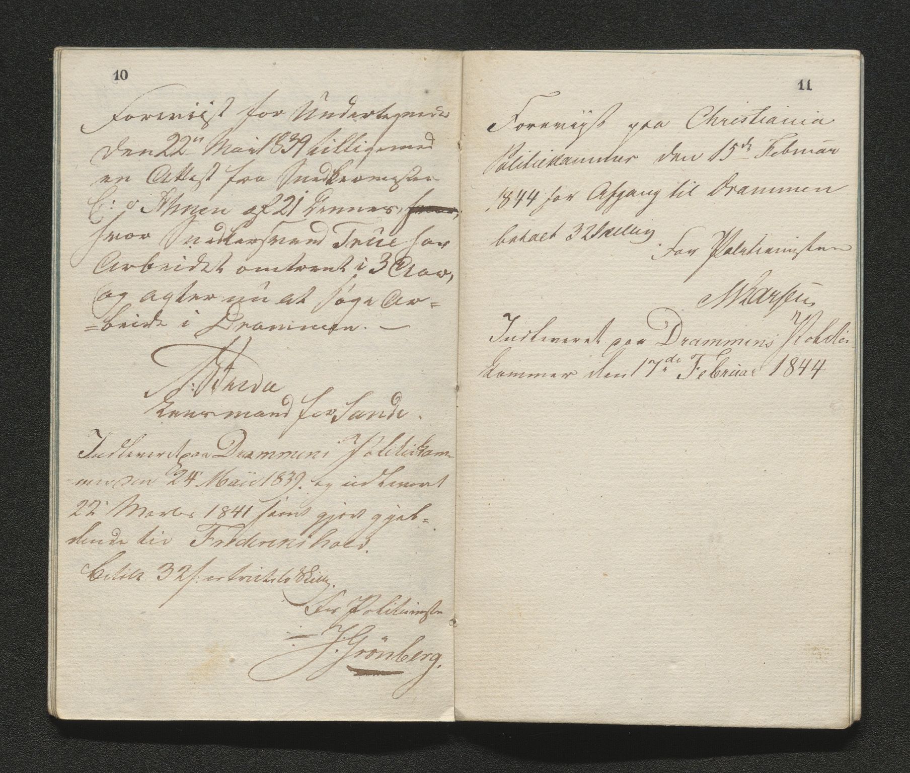 Drammen politikammer, SAKO/A-623/I/Ia/Iab/L0007: Innleverte pass, 1843-1844, s. 341
