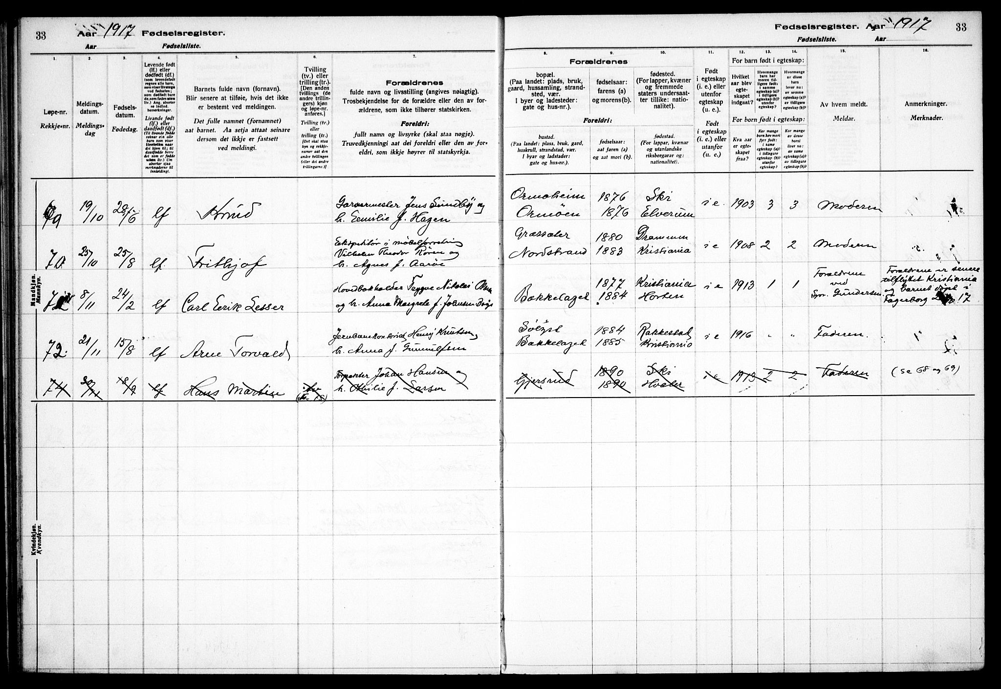 Nordstrand prestekontor Kirkebøker, AV/SAO-A-10362a/J/Ja/L0001: Fødselsregister nr. I 1, 1916-1924, s. 33