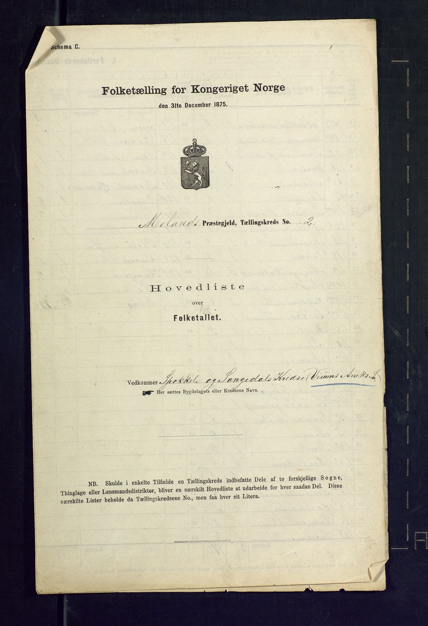 SAKO, Folketelling 1875 for 0831P Moland prestegjeld, 1875, s. 6