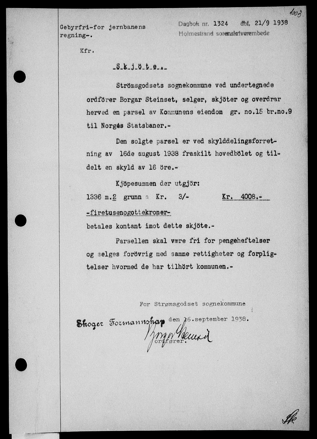Holmestrand sorenskriveri, SAKO/A-67/G/Ga/Gaa/L0049: Pantebok nr. A-49, 1937-1938, Dagboknr: 1324/1938