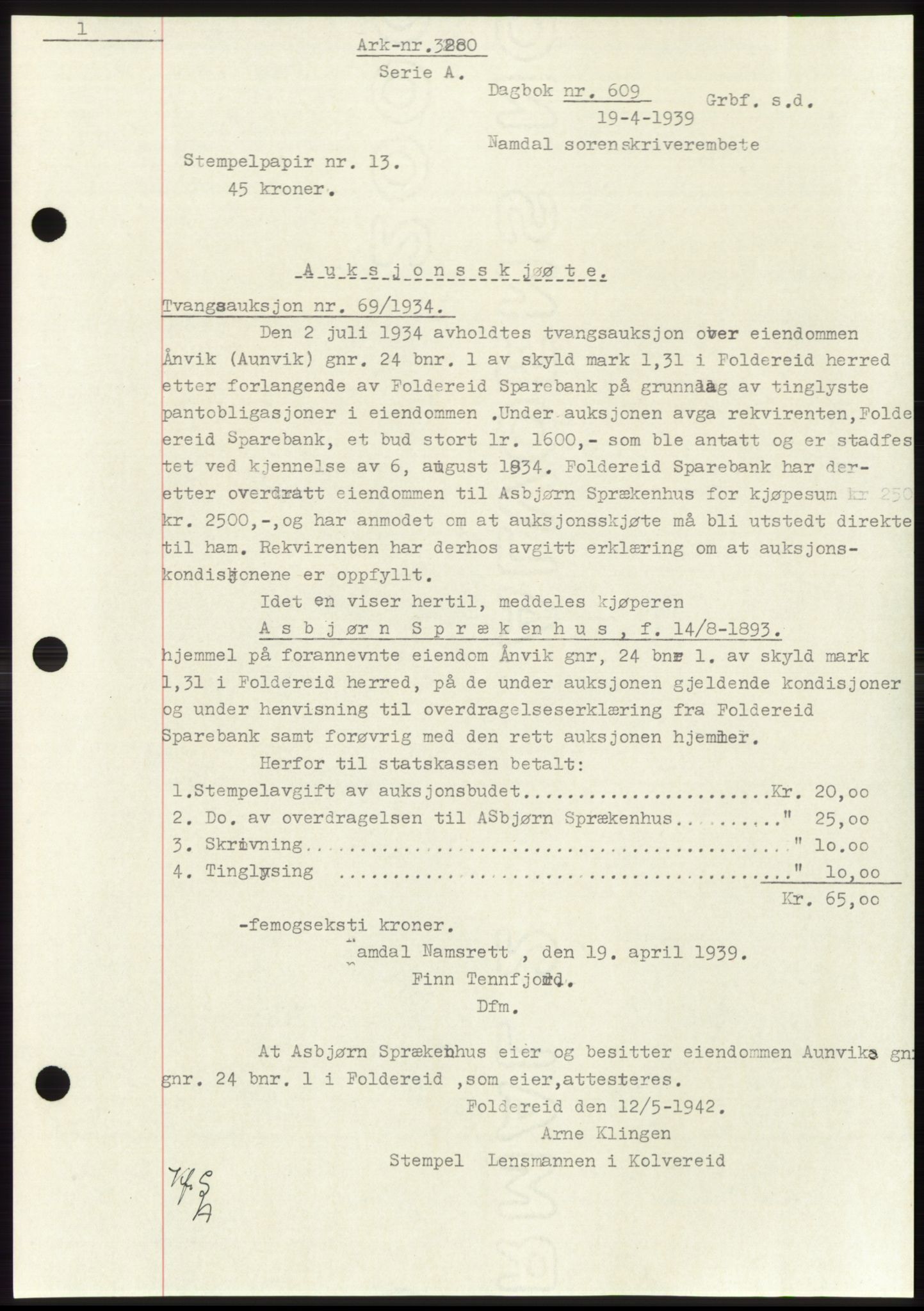 Namdal sorenskriveri, SAT/A-4133/1/2/2C: Pantebok nr. -, 1937-1939, Tingl.dato: 19.04.1939