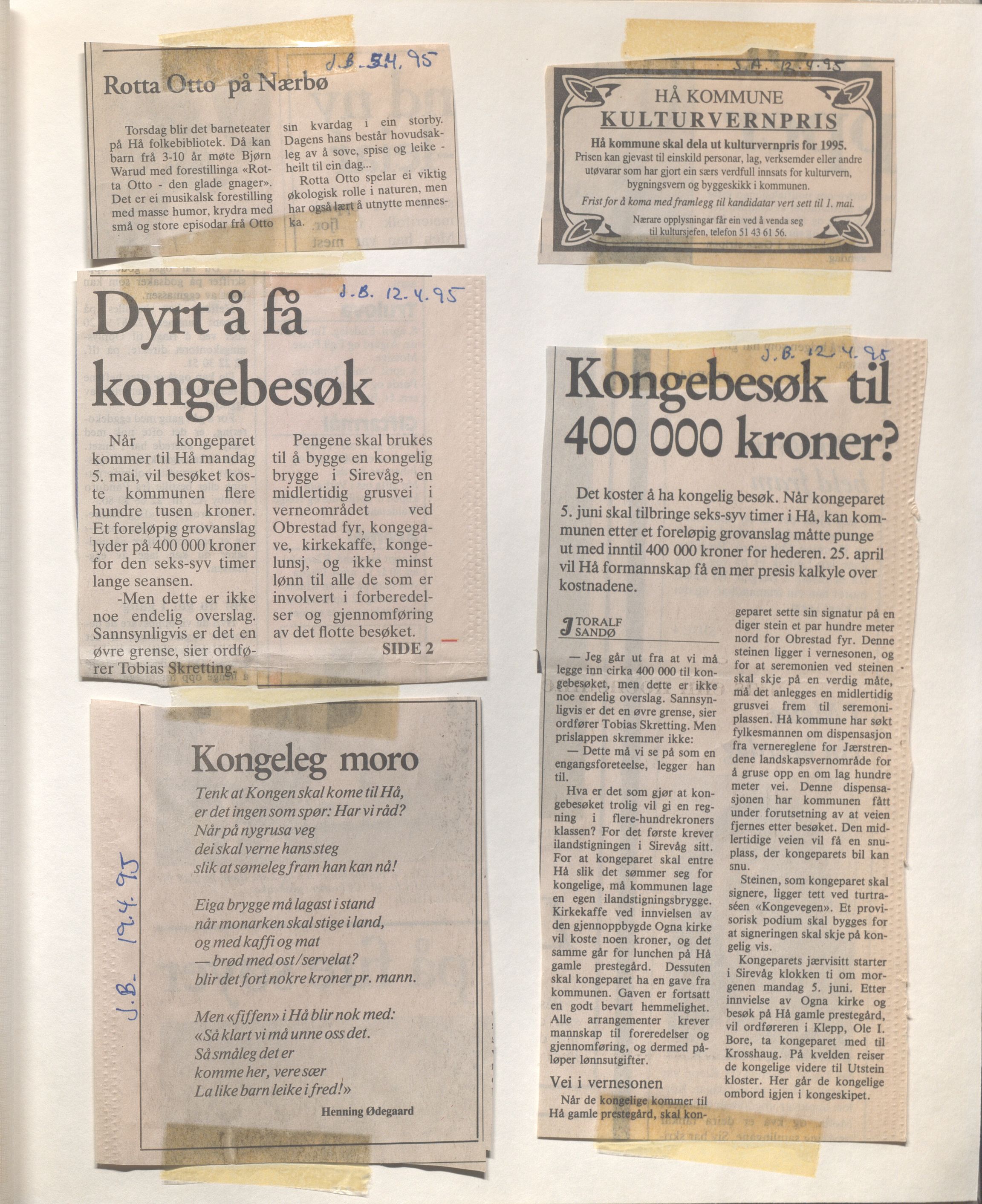 Hå kommune - Kulturetaten, IKAR/A-304/Ub/Ubc/L0009: Avisutklipp - Diverse, 1995