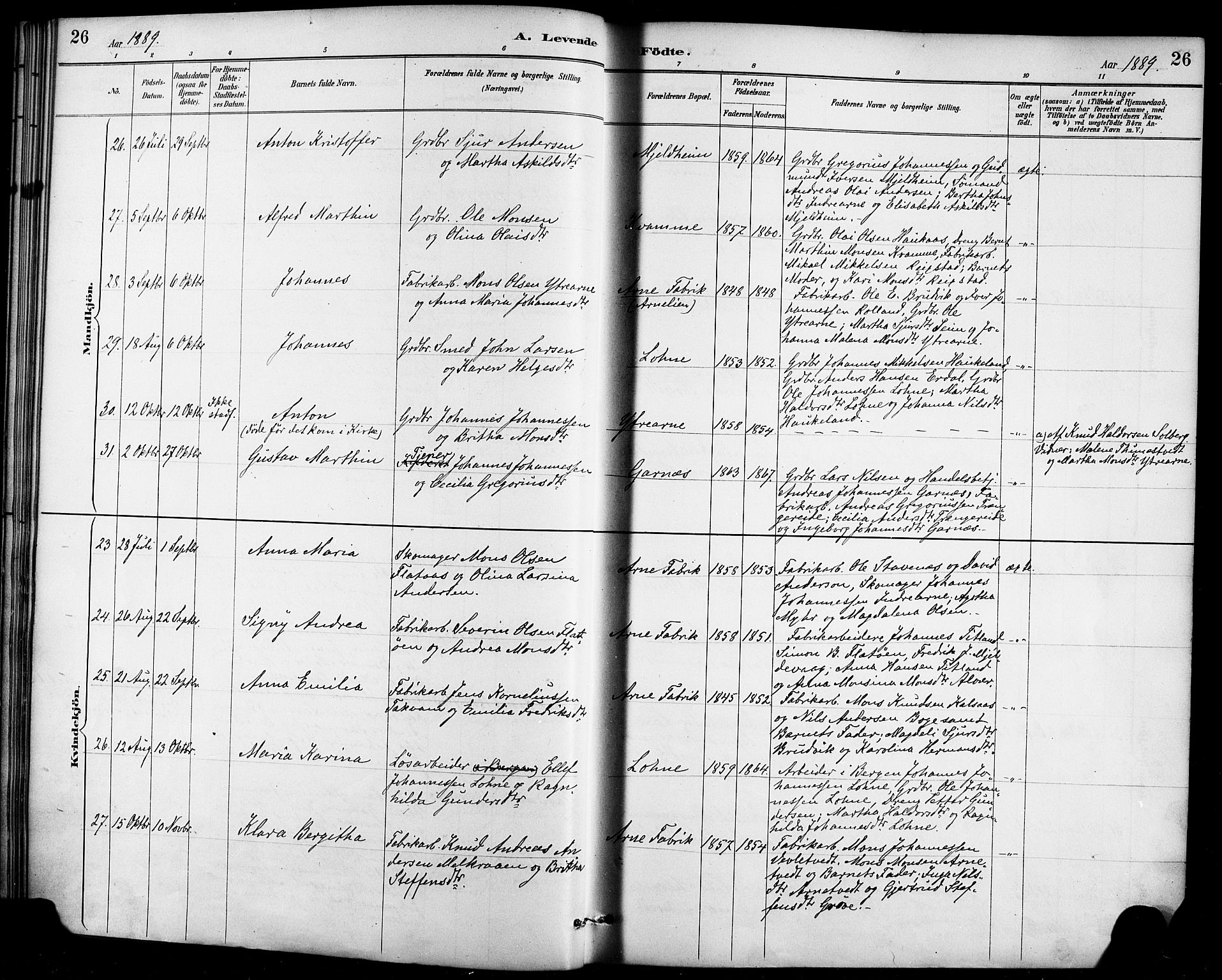 Haus sokneprestembete, AV/SAB-A-75601/H/Haa/Haad/L0001: Ministerialbok nr. D 1, 1887-1898, s. 26