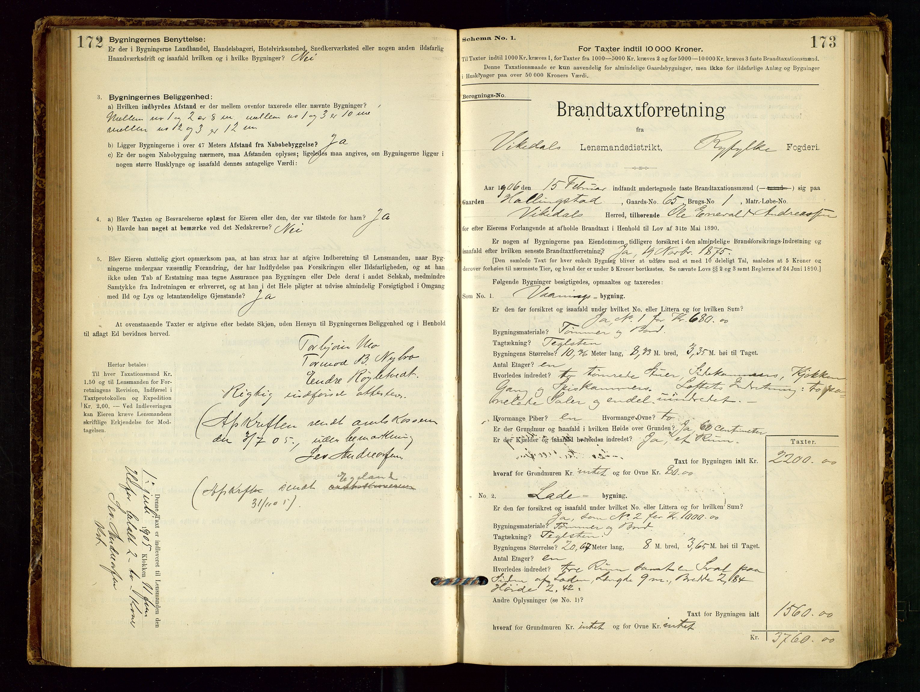 Vikedal lensmannskontor, SAST/A-100179/Gob/L0004: Branntakstprotokoll, 1894-1952, s. 172-173
