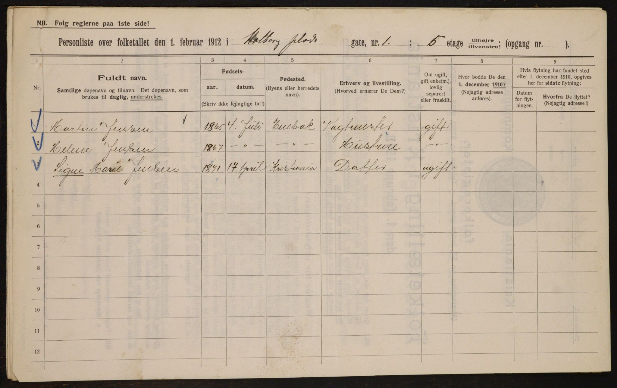 OBA, Kommunal folketelling 1.2.1912 for Kristiania, 1912, s. 40941