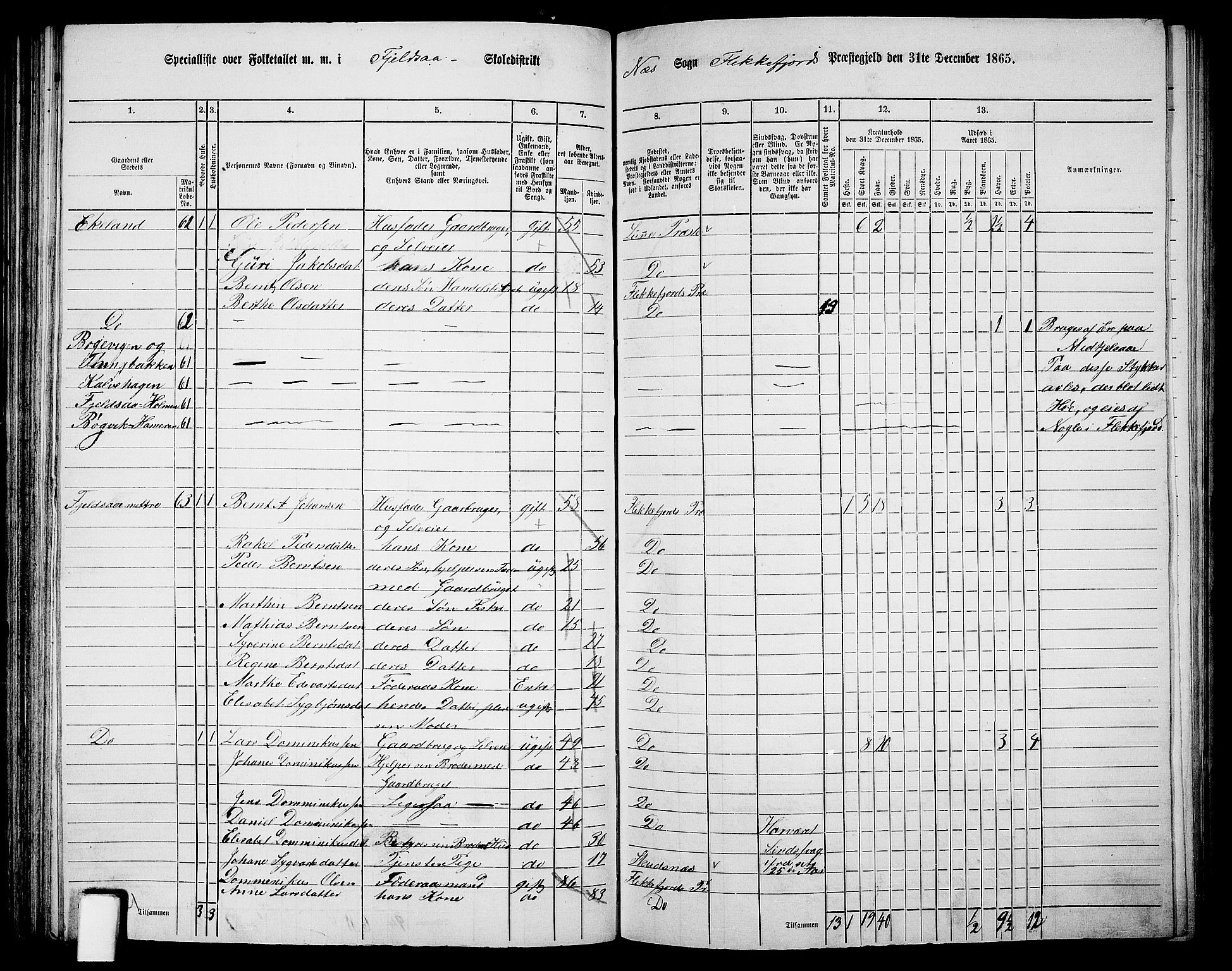 RA, Folketelling 1865 for 1042L Flekkefjord prestegjeld, Nes sokn og Hidra sokn, 1865, s. 93