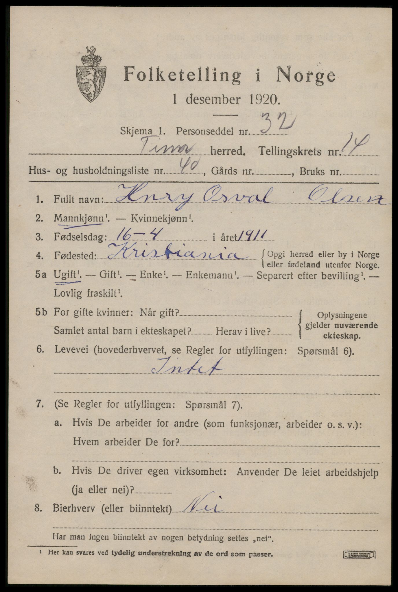 SAKO, Folketelling 1920 for 0826 Tinn herred, 1920, s. 9798