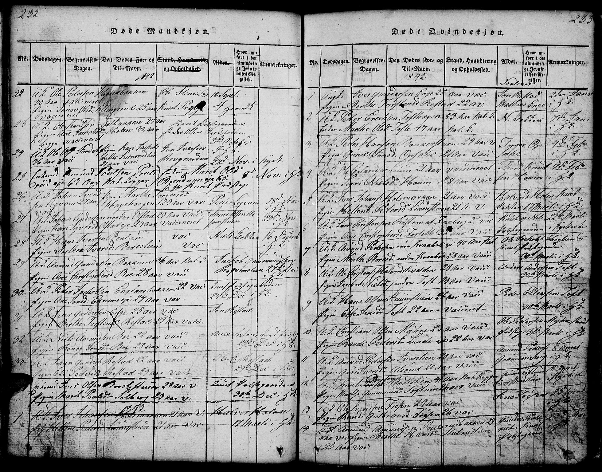 Gausdal prestekontor, AV/SAH-PREST-090/H/Ha/Hab/L0001: Klokkerbok nr. 1, 1817-1848, s. 232-233