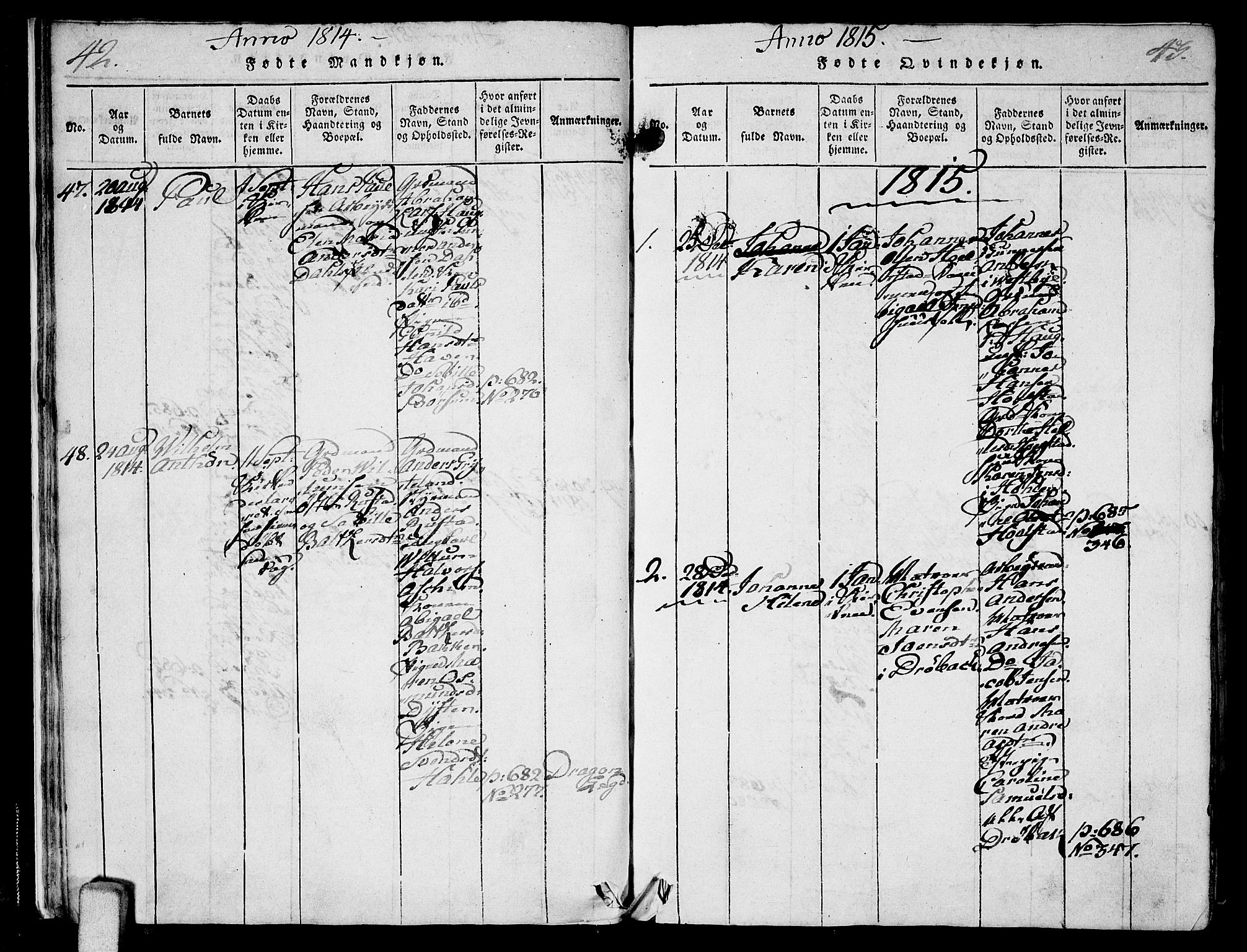 Ås prestekontor Kirkebøker, AV/SAO-A-10894/F/Fa/L0003: Ministerialbok nr. I 3, 1814-1818, s. 42-43
