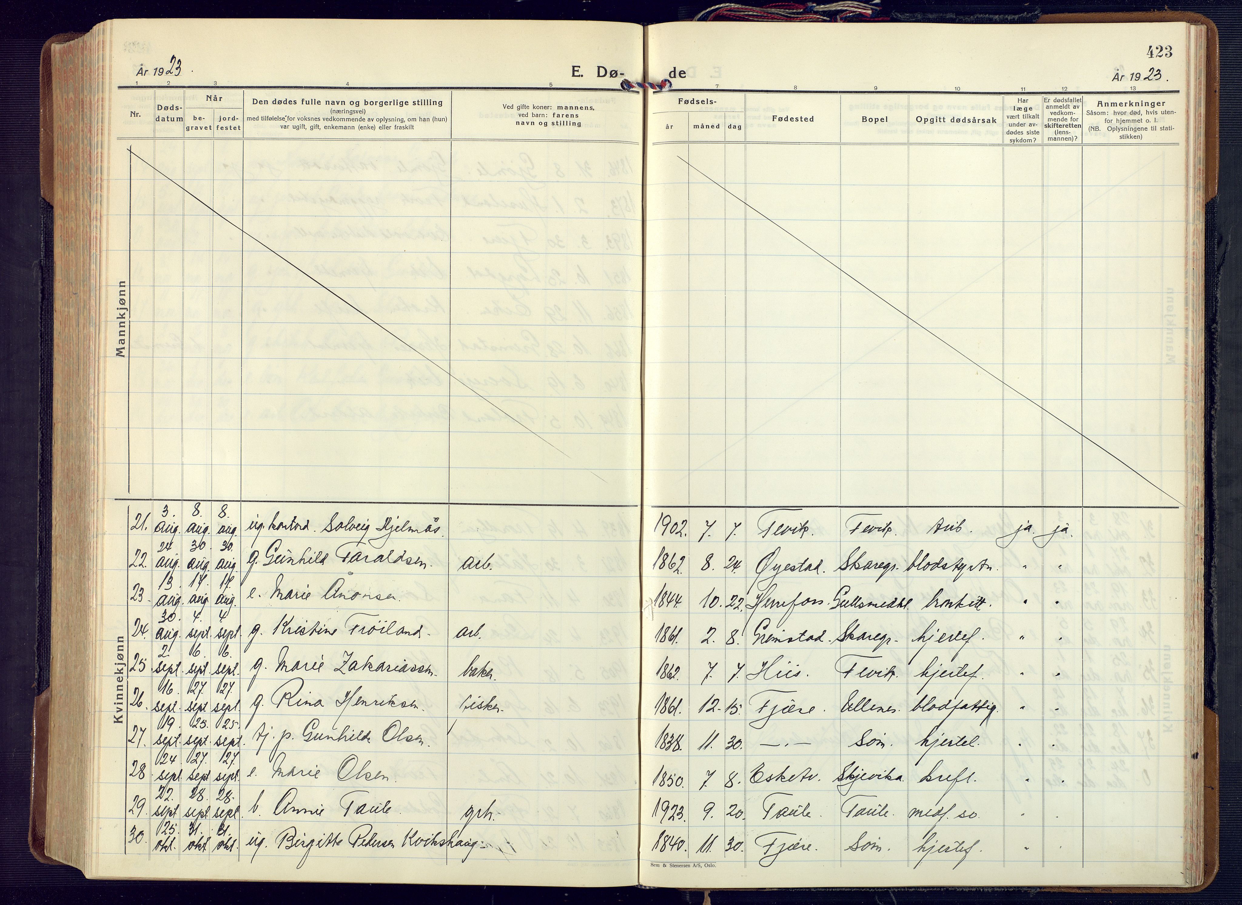 Fjære sokneprestkontor, AV/SAK-1111-0011/F/Fa/L0004: Ministerialbok nr. A 4, 1902-1925, s. 423