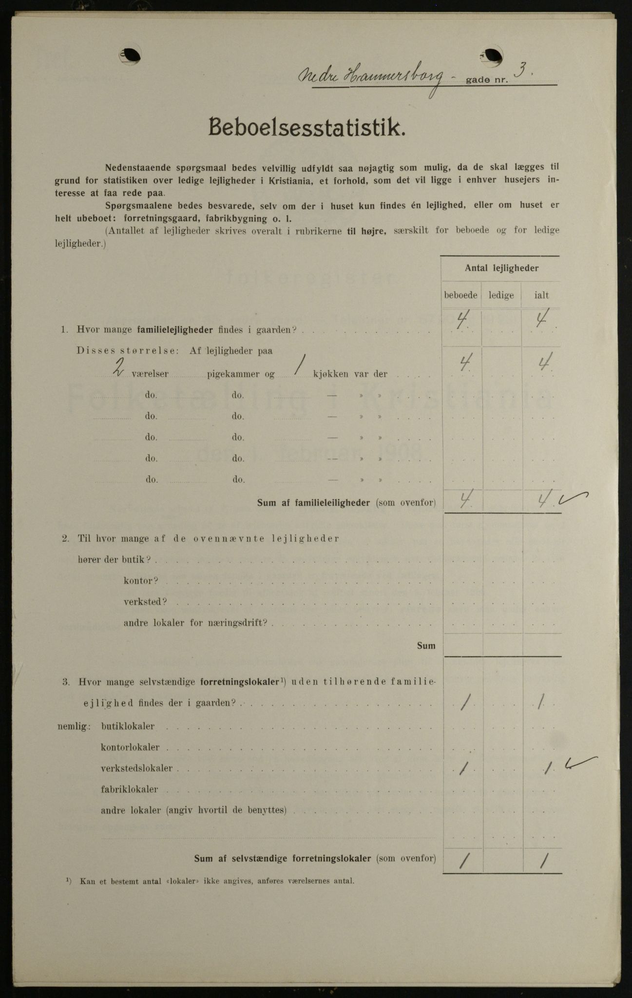 OBA, Kommunal folketelling 1.2.1908 for Kristiania kjøpstad, 1908, s. 62031
