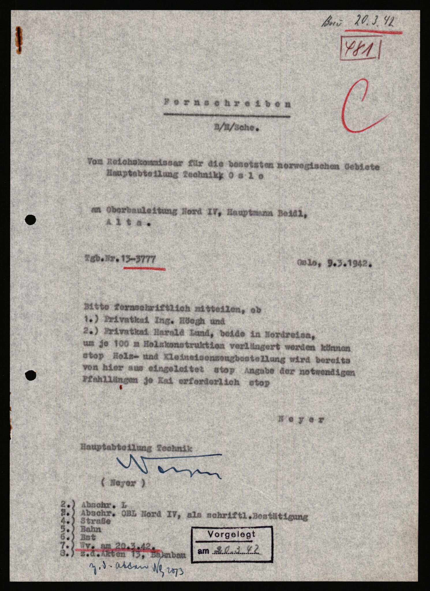 Tyske arkiver, Organisation Todt (OT), Einsatzgruppe Wiking, AV/RA-RAFA-2188/1/E/E6/E6a/L0008: 4. Oberbauleitung Narvik: Arkivkode 451-483, 1940-1945, s. 237