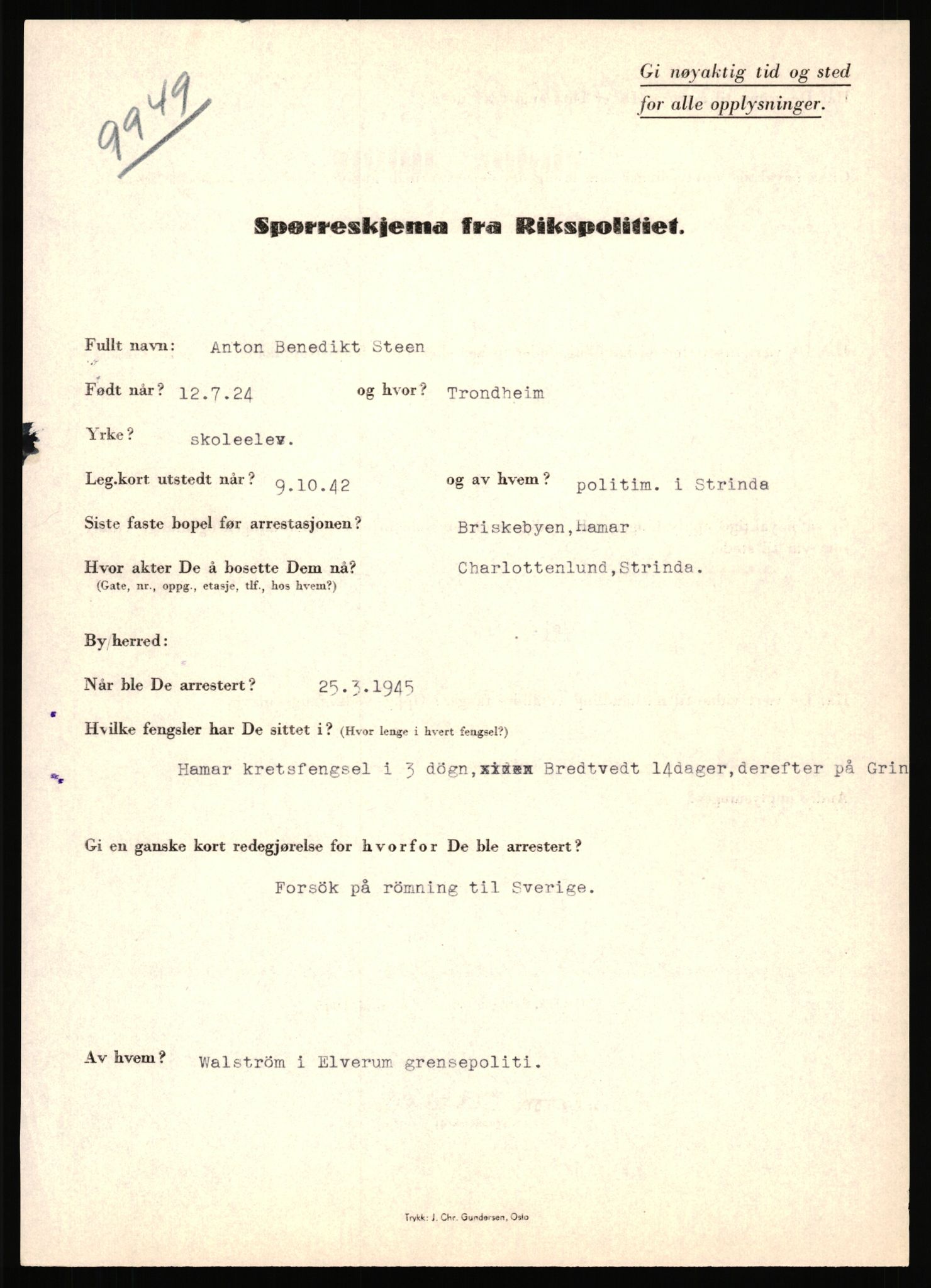 Rikspolitisjefen, AV/RA-S-1560/L/L0015: Scharff, Carlo Max - Stephensen, Gudrun, 1940-1945, s. 1097