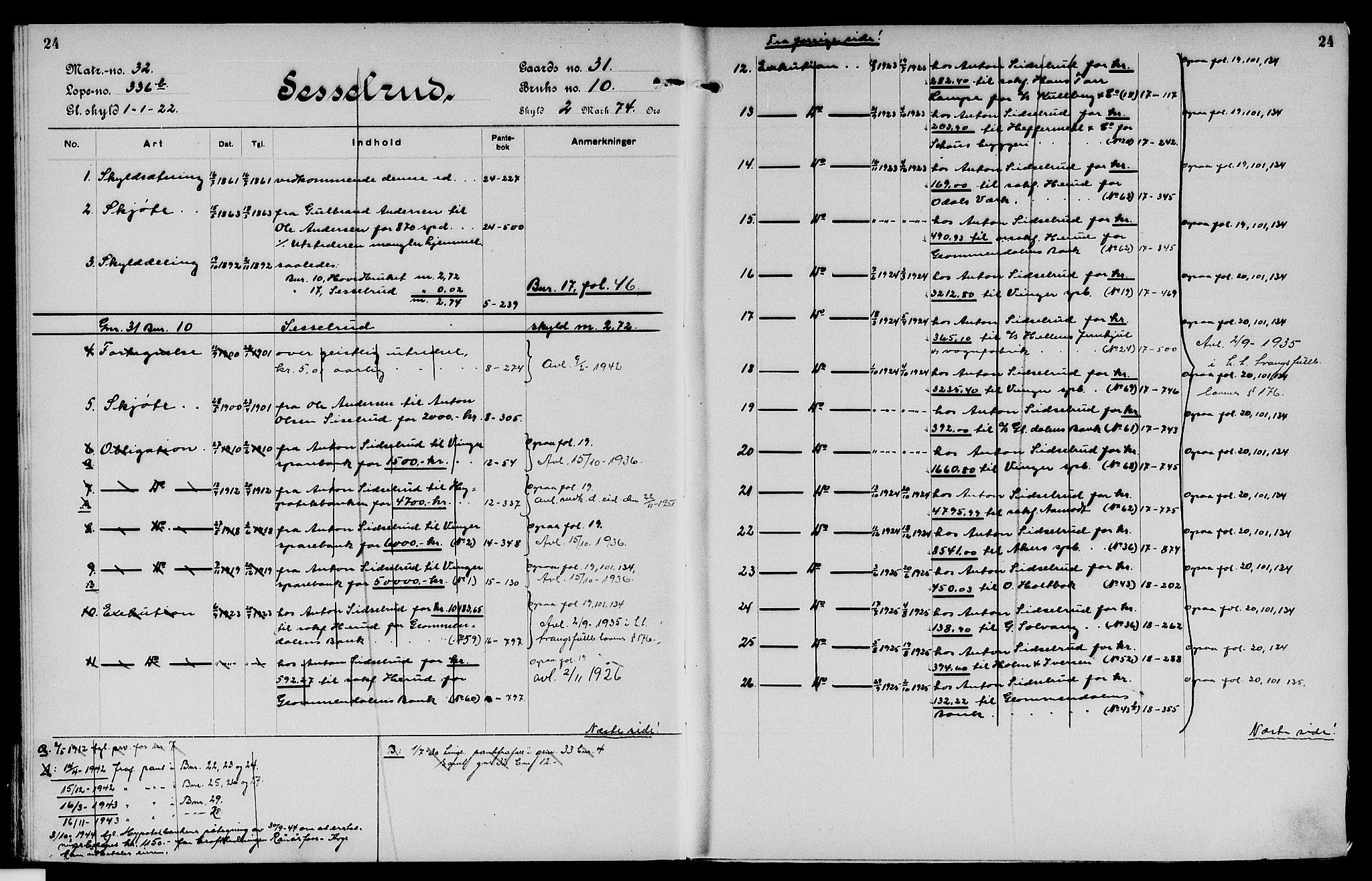 Vinger og Odal sorenskriveri, SAH/TING-022/H/Ha/Hac/Hacc/L0006: Panteregister nr. 3.6, 1923, s. 24