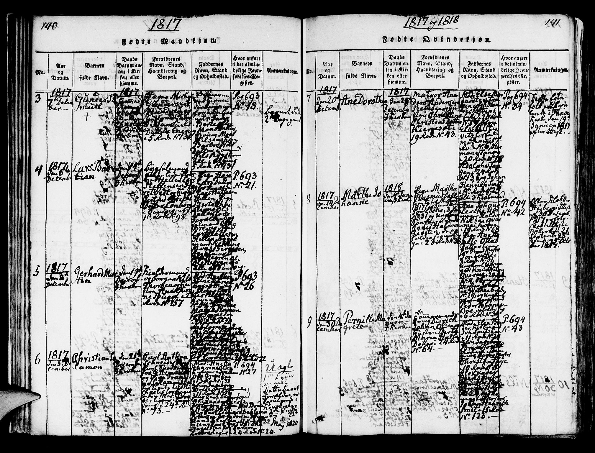 Korskirken sokneprestembete, AV/SAB-A-76101/H/Hab: Klokkerbok nr. A 1b, 1815-1821, s. 140-141